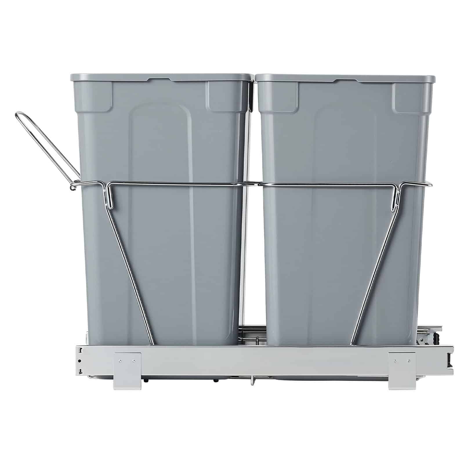 VEVOR Dual Pull-Out Trash Bin 2x25.6L for Kitchen Cabinet, Under Sink Waste Sorter with Heavy-Duty Slide & Handle - Image 10