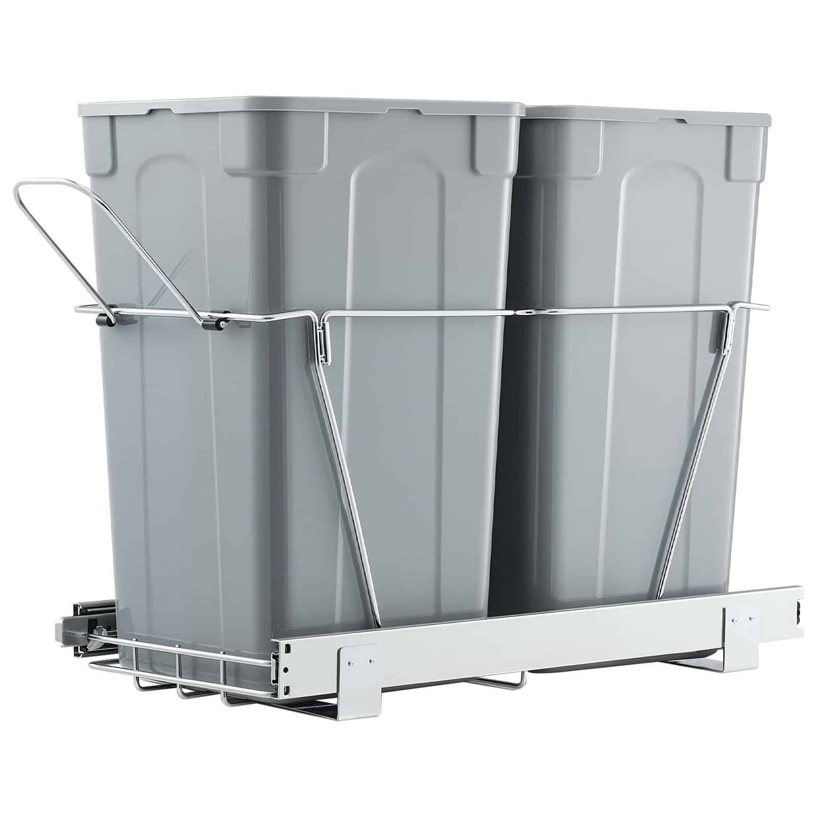 VEVOR Dual Pull-Out Trash Bin 2x25.6L for Kitchen Cabinet, Under Sink Waste Sorter with Heavy-Duty Slide & Handle - Image 12