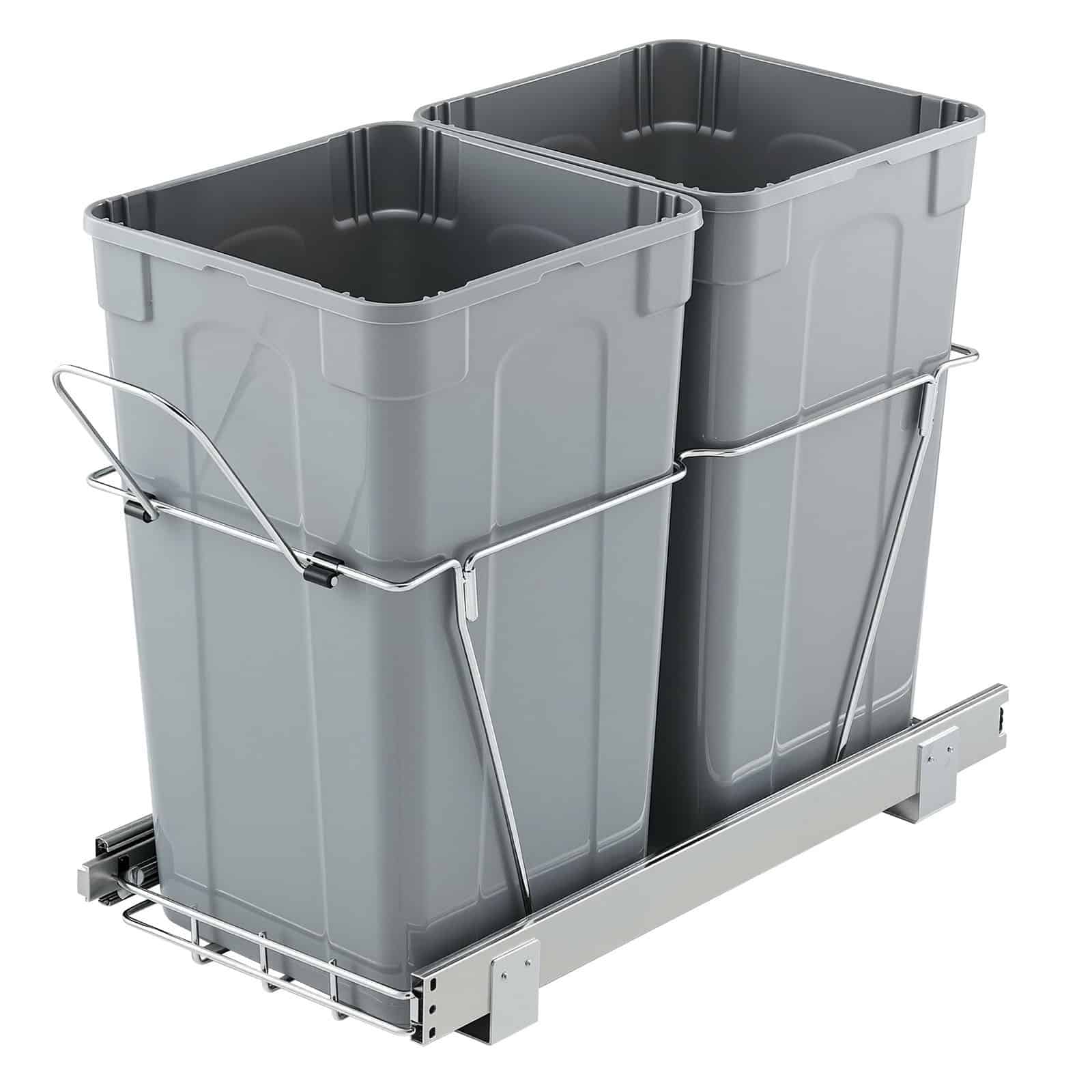 VEVOR Dual Pull-Out Trash Bin 2x25.6L for Kitchen Cabinet, Under Sink Waste Sorter with Heavy-Duty Slide & Handle - Image 9