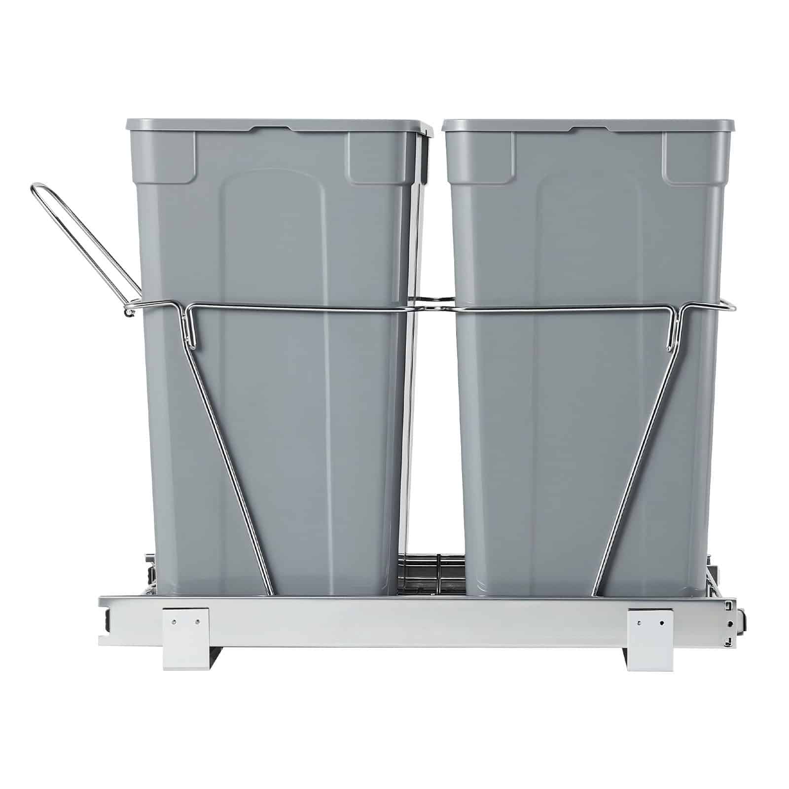 VEVOR Double Pull-Out Trash Bin for Kitchen Cabinets, 2x33L Recycling Waste Bins, Under-Mount with Handle & Smooth Sliding System - Image 10