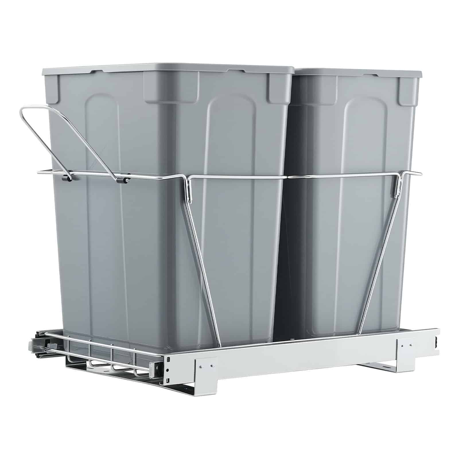 VEVOR Double Pull-Out Trash Bin for Kitchen Cabinets, 2x33L Recycling Waste Bins, Under-Mount with Handle & Smooth Sliding System - Image 12