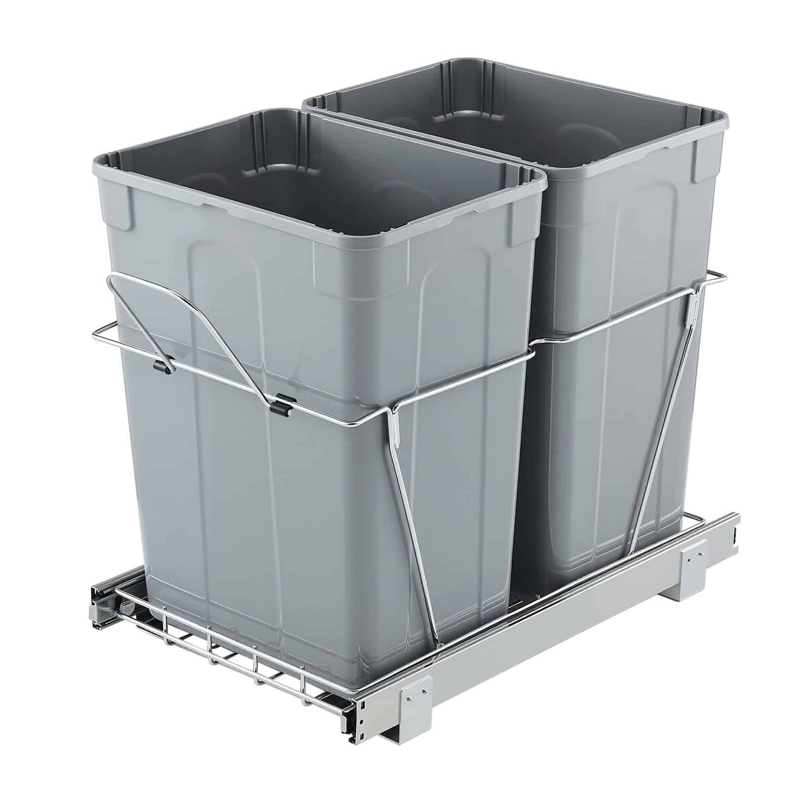 VEVOR Double Pull-Out Trash Bin for Kitchen Cabinets, 2x33L Recycling Waste Bins, Under-Mount with Handle & Smooth Sliding System - Image 9
