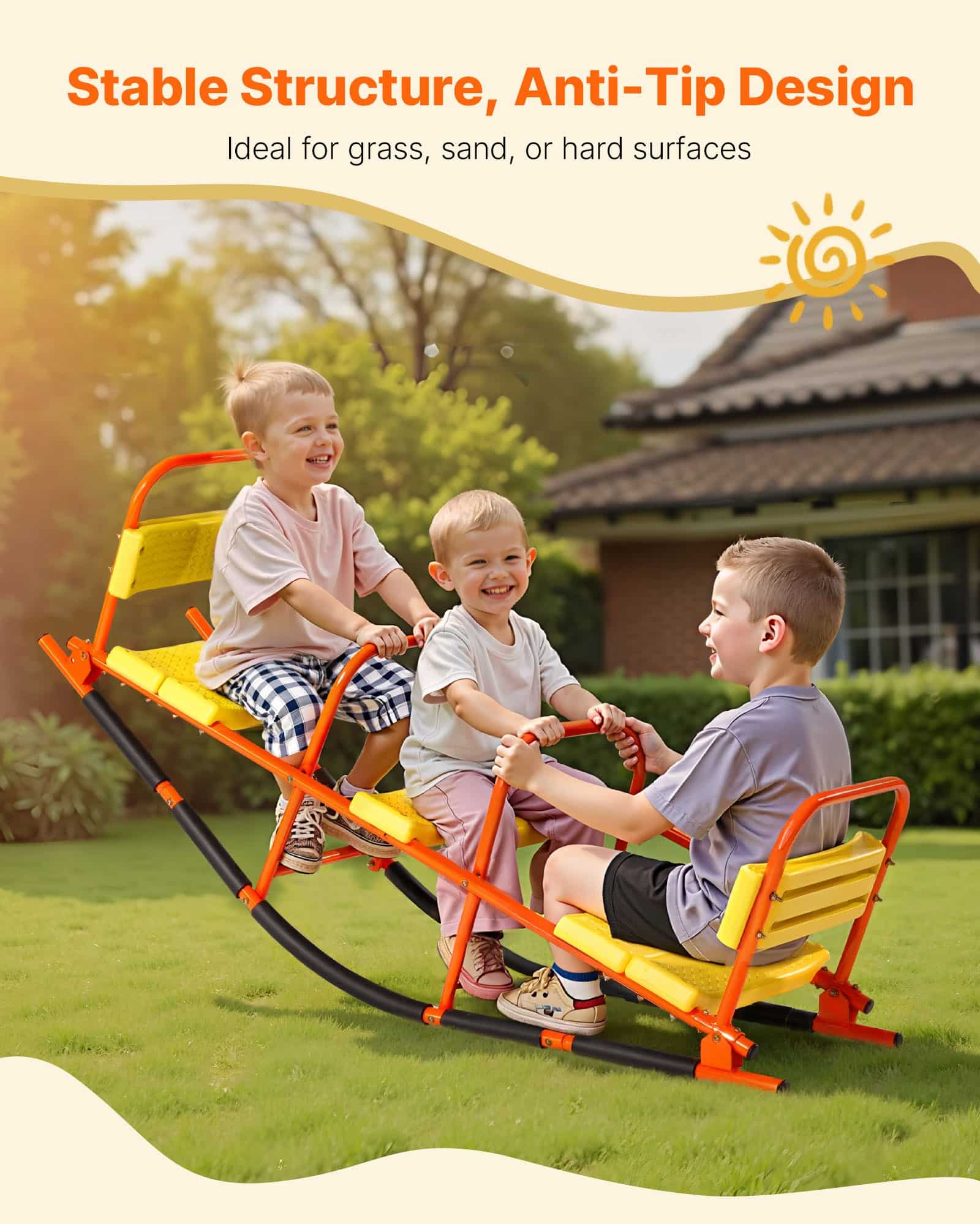 VEVOR 3-Seater Kids Seesaw with Rocking Mode, 90 kg Load/Seat, Steel Frame, for Ages 3+, Outdoor Playground Equipment — изображение 2