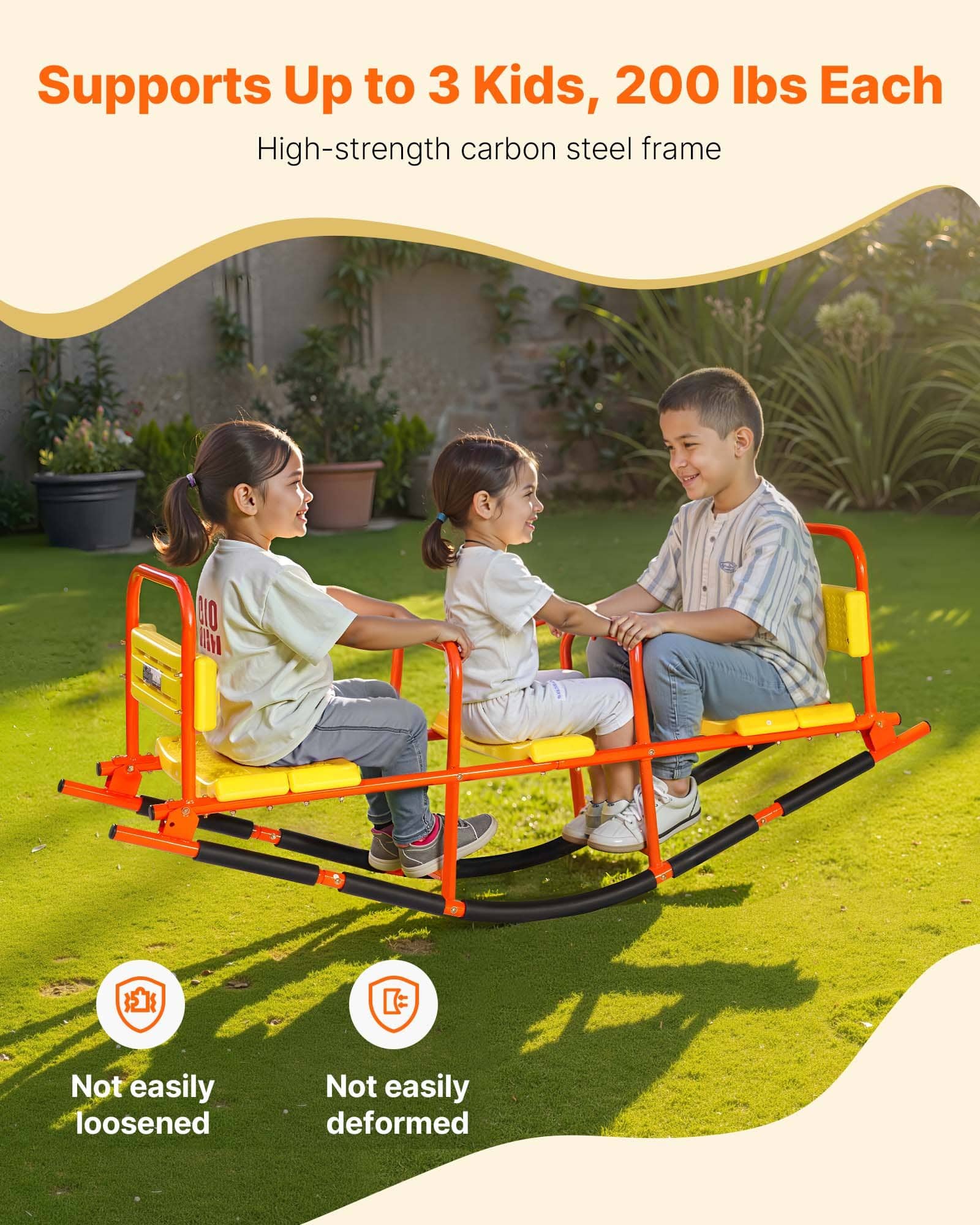 VEVOR 3-Seater Kids Seesaw with Rocking Mode, 90 kg Load/Seat, Steel Frame, for Ages 3+, Outdoor Playground Equipment — изображение 3