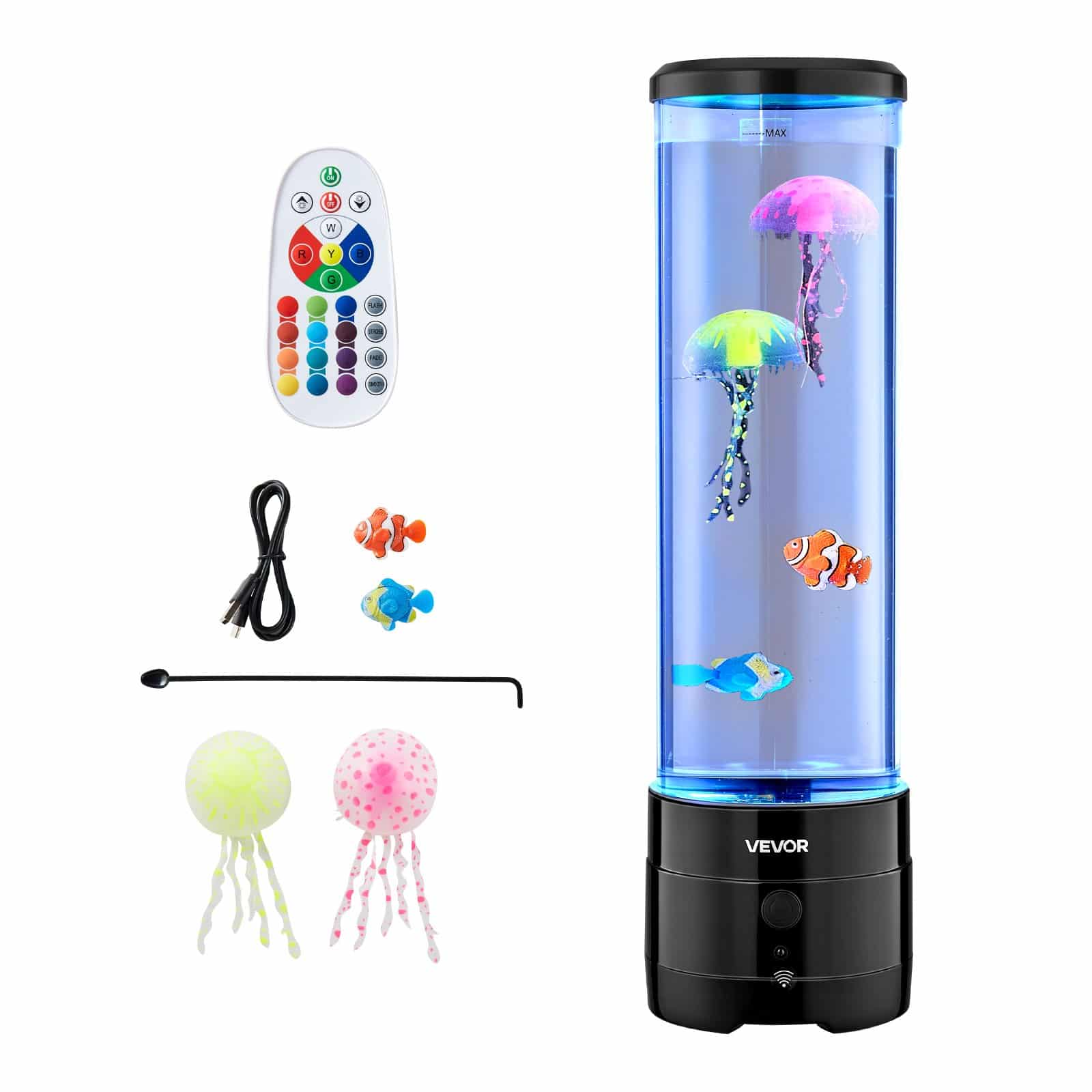 VEVOR 382mm Sensory Bubble Tube Lamp with 16-Color Remote, Bluetooth Speaker & White Noise – Jellyfish Mood Light
