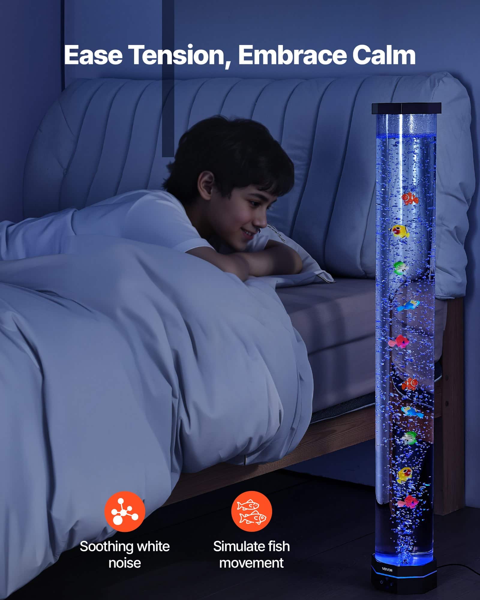 VEVOR 1m Sensory Bubble Tube Lamp with 16 Colors, Calming Aquarium Light for Relaxation, Autism, ADHD, Anxiety Relief — Attēls 2