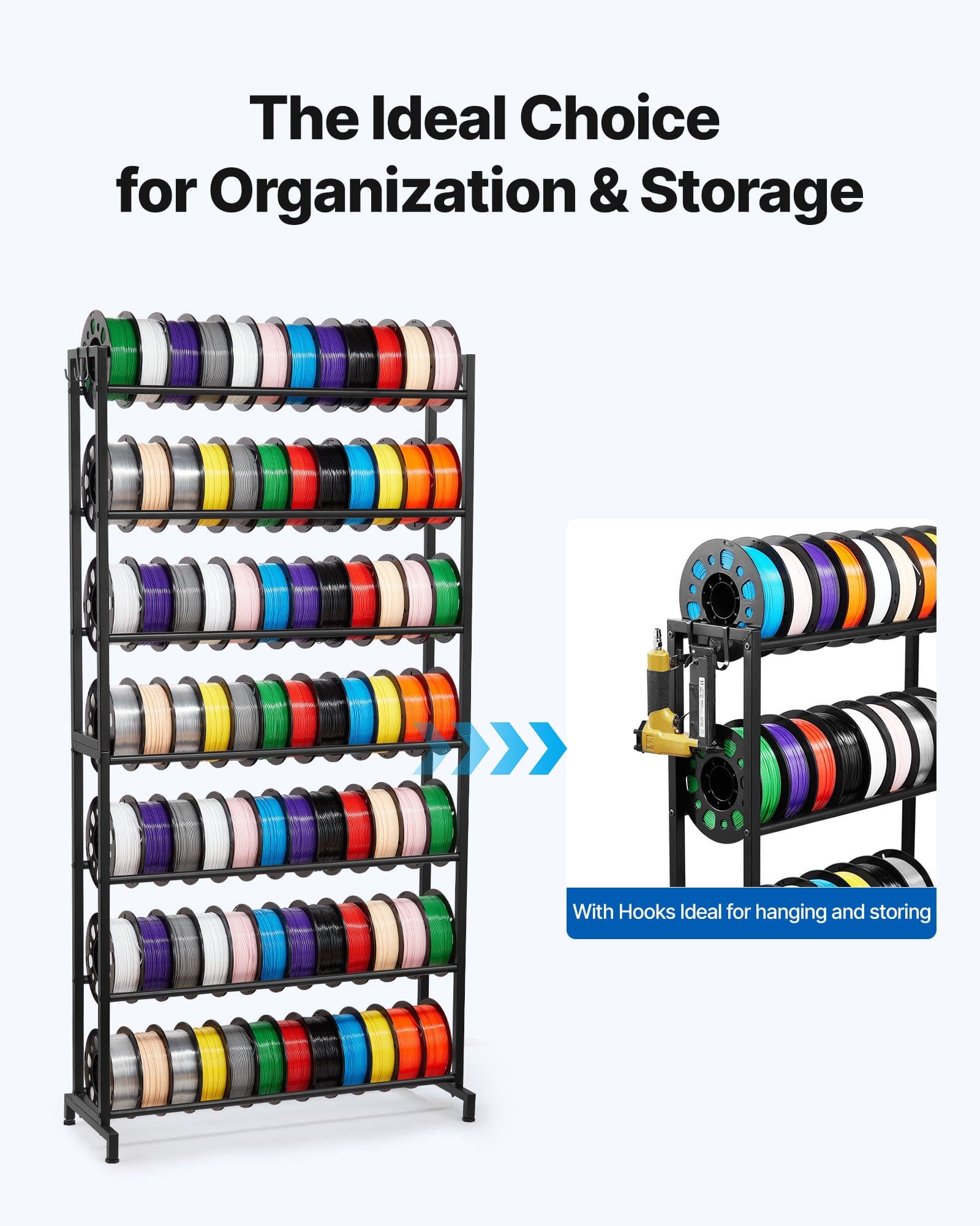 VEVOR 7-Tier 3D Printer Filament Storage Rack – Heavy Duty Steel Shelf for 84 Spools, Adjustable, 380 kg Capacity (Shelf Only) – Paveikslėlis 6