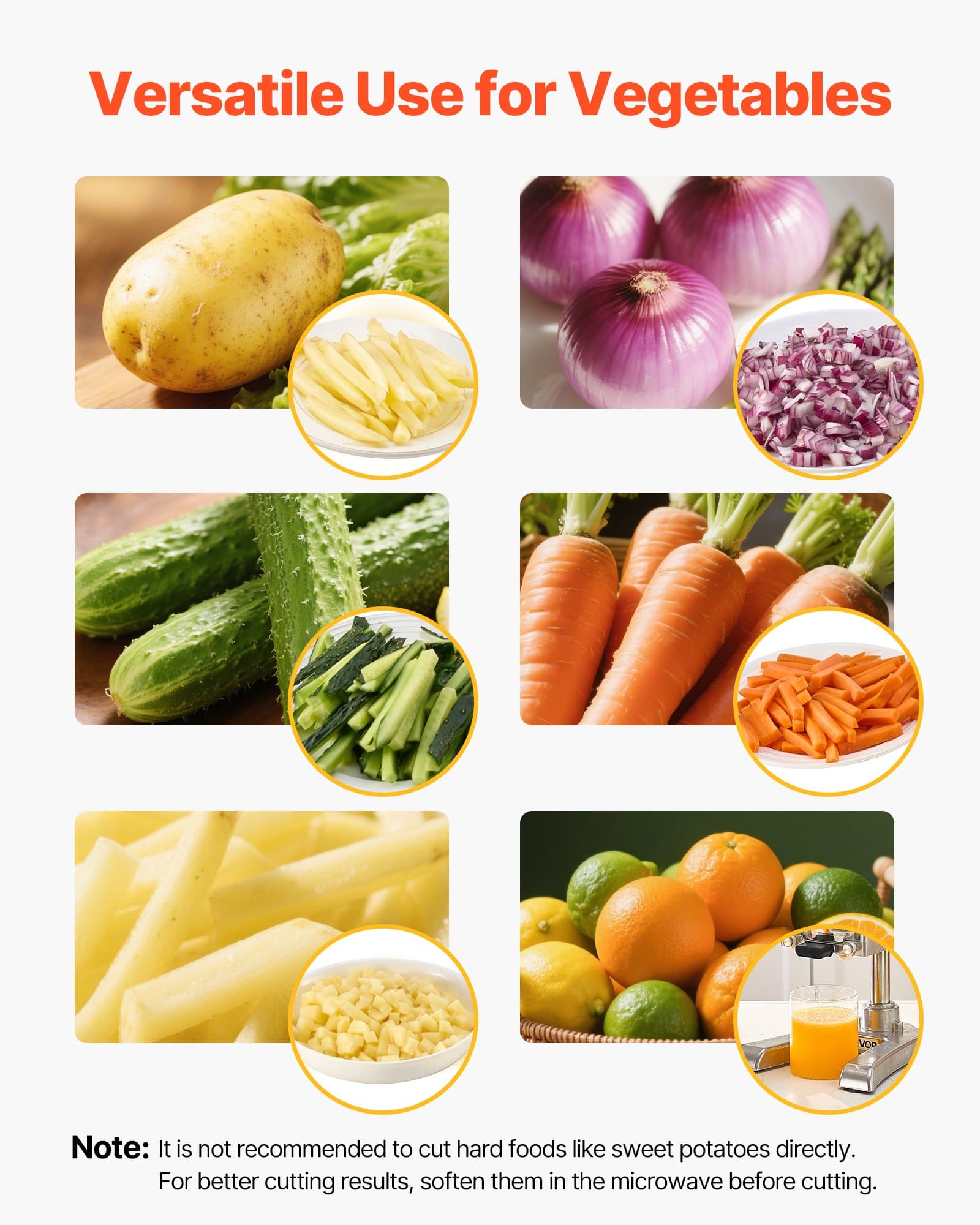VEVOR Manual French Fry Cutter with 4 Blades – Stainless Steel Vegetable Slicer & Dicer 12.7mm, 9.5mm, 6.4mm + Juicing Blade - Зображення 3