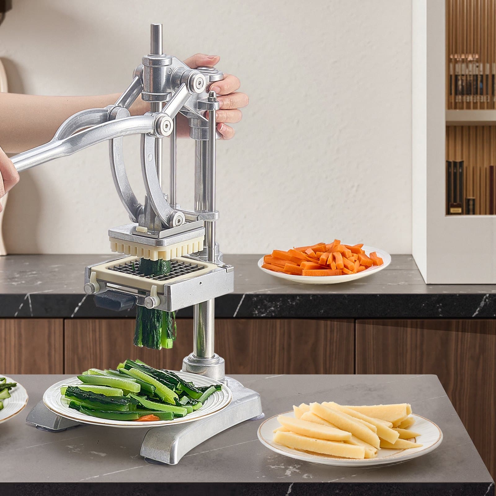 VEVOR Manual French Fry Cutter with 4 Blades – Stainless Steel Vegetable Slicer & Dicer 12.7mm, 9.5mm, 6.4mm + Juicing Blade - Зображення 8