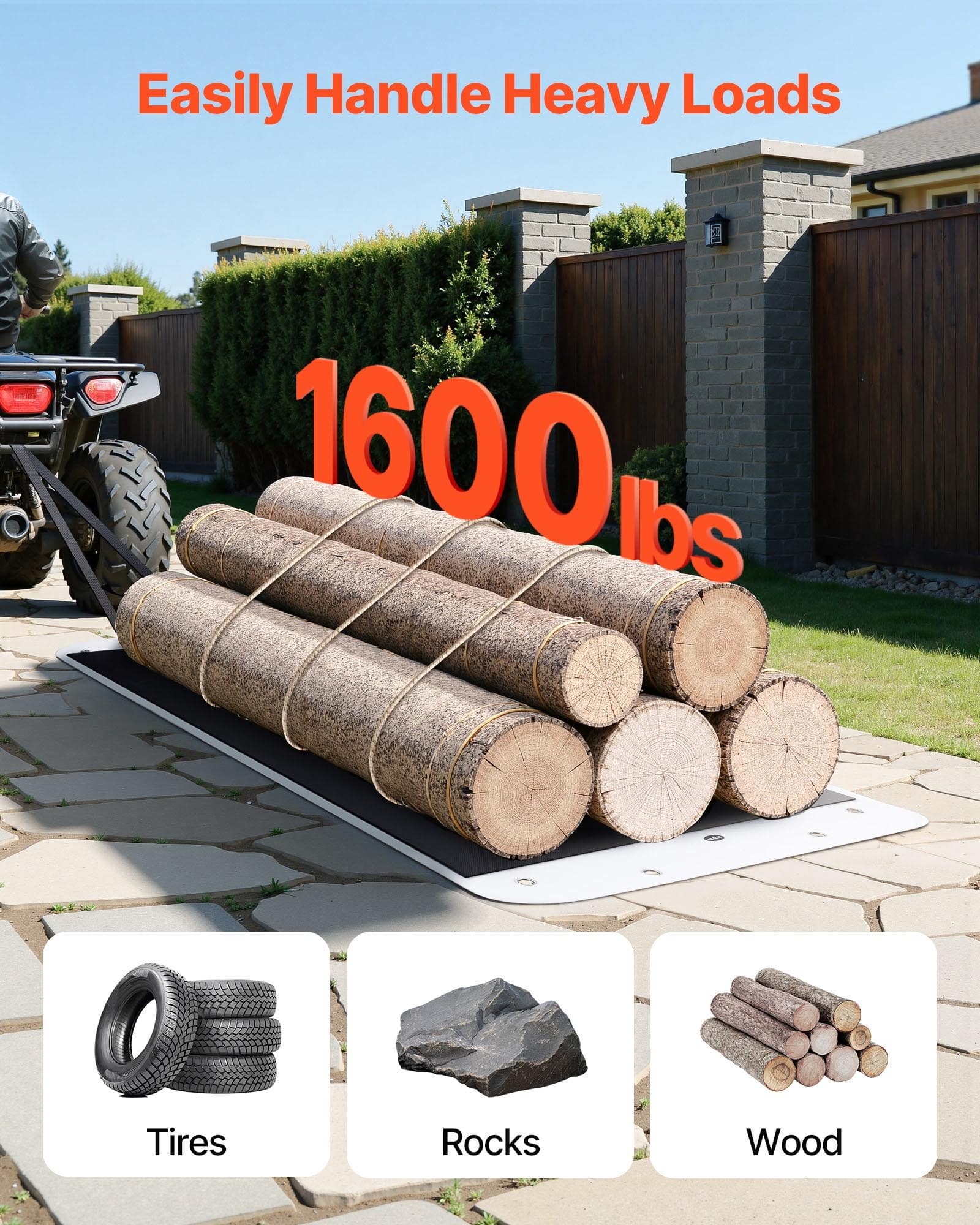 VEVOR Yard Drag Sled 280x101.5 cm, 725kg Heavy-Duty Utility Sled with Ropes, for Firewood & Ice Fishing, ATV/UTV/Tractor Compatible - Image 2
