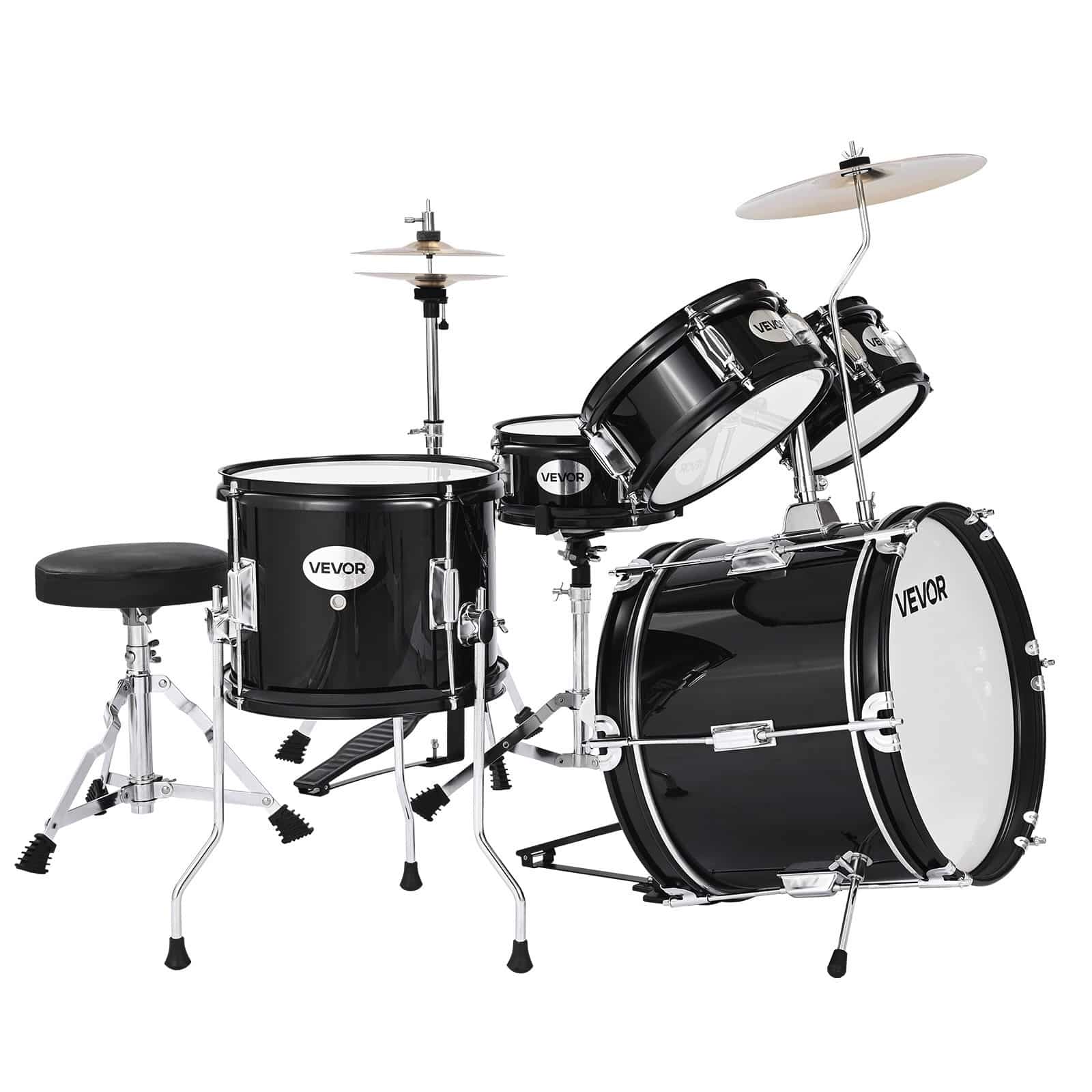 VEVOR 5-Piece Kids Drum Set with Adjustable Throne & Drumsticks, 35.56 cm Bass Drum, for Ages 6–13, Black - Image 10