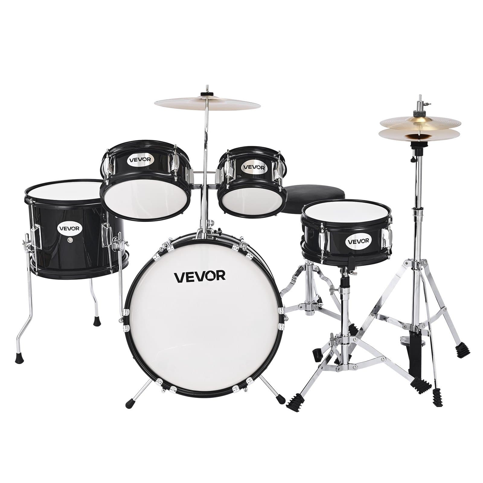 VEVOR 5-Piece Kids Drum Set with Adjustable Throne & Drumsticks, 35.56 cm Bass Drum, for Ages 6–13, Black - Image 11