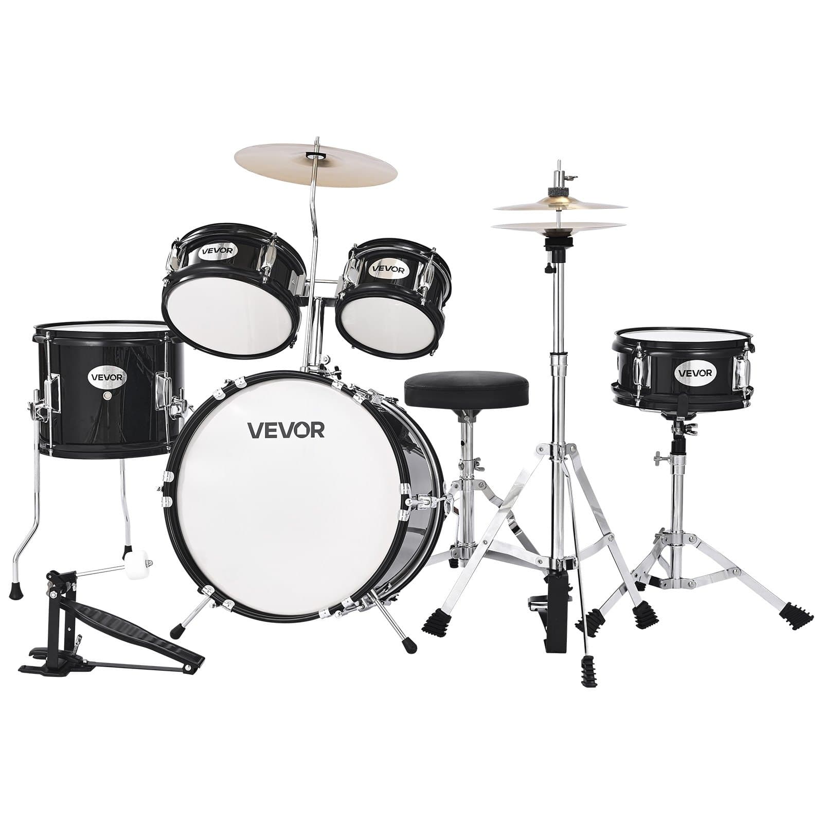 VEVOR 5-Piece Kids Drum Set with Adjustable Throne & Drumsticks, 35.56 cm Bass Drum, for Ages 6–13, Black - Image 12