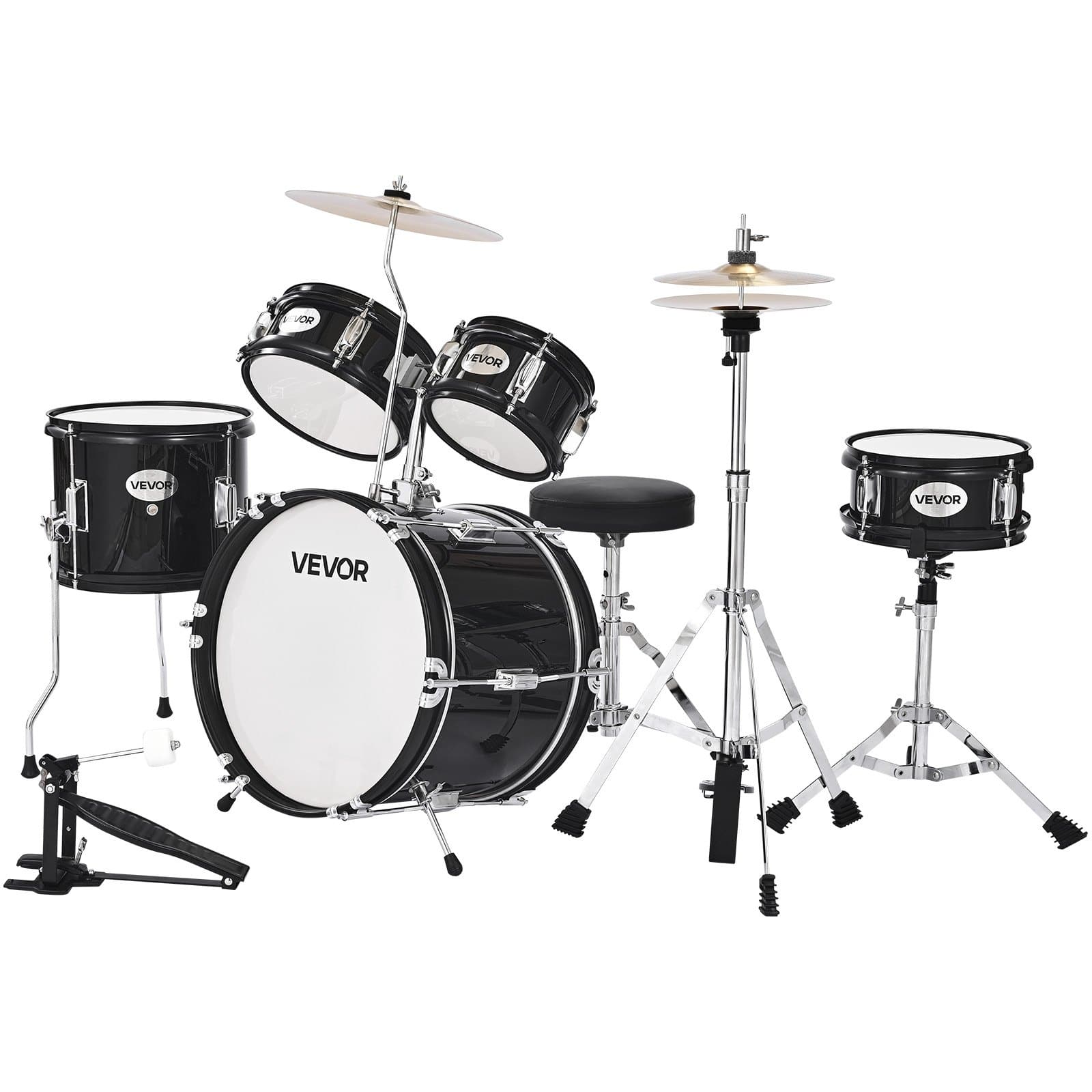 VEVOR 5-Piece Kids Drum Set with Adjustable Throne & Drumsticks, 35.56 cm Bass Drum, for Ages 6–13, Black - Image 9