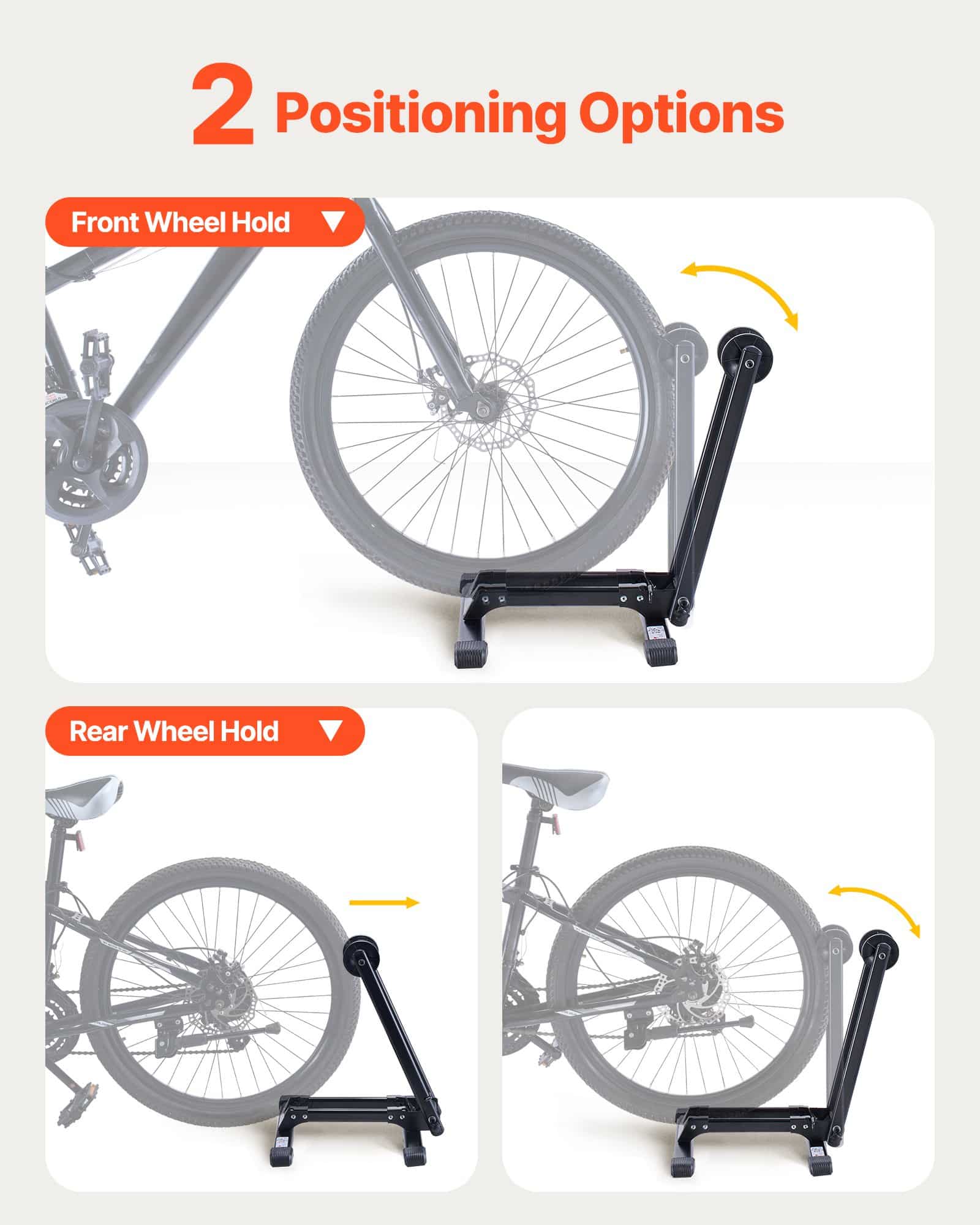 VEVOR Foldable Bike Floor Stand, Fits 508–736.6 mm Road & Mountain Bikes, Rust-Resistant Alloy Steel Rack, Max 50 mm Tire, Black — изображение 3
