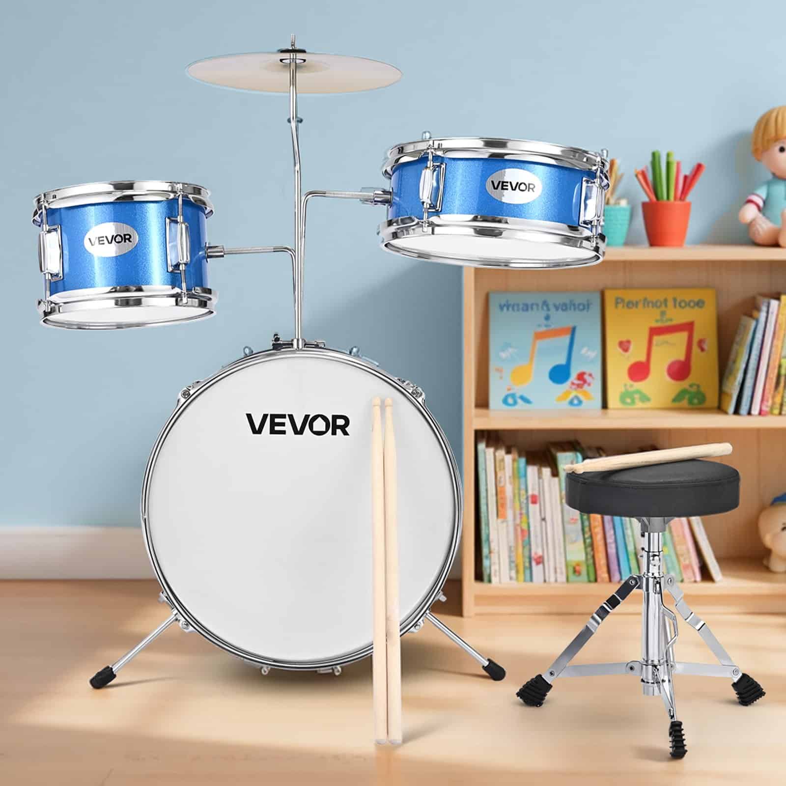 VEVOR 3-Piece Junior Drum Set for Kids Ages 6-13, 14 in Bass Drum, Adjustable Throne, 2 Drumstick Pairs, Blue - Зображення 8