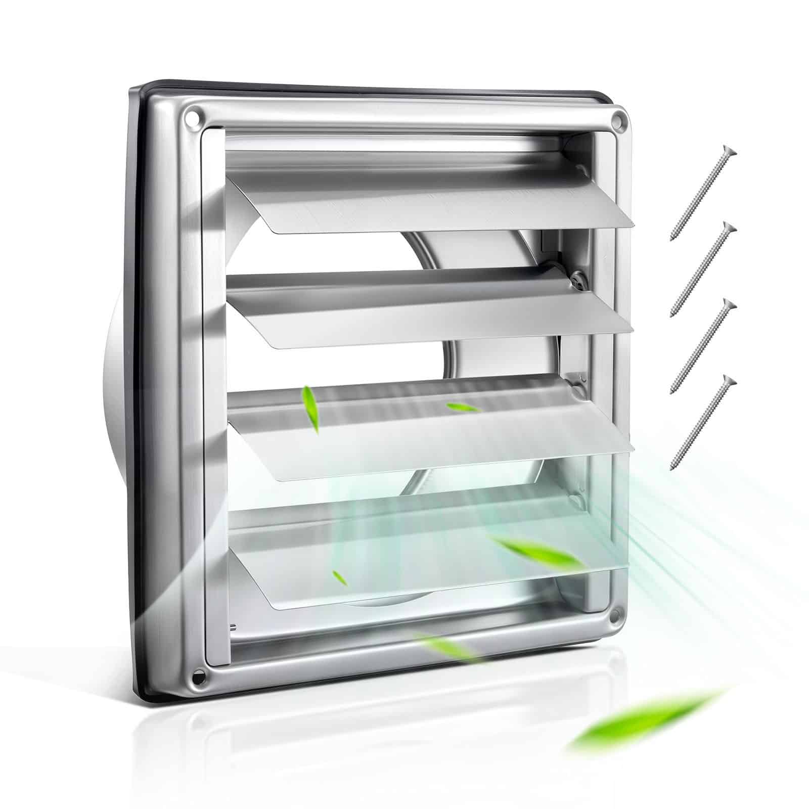 VEVOR 145mm Stainless Steel Wall Vent Cover with Louvers & Noise-Reducing Gasket for Bathroom, Kitchen, Garage – Silver