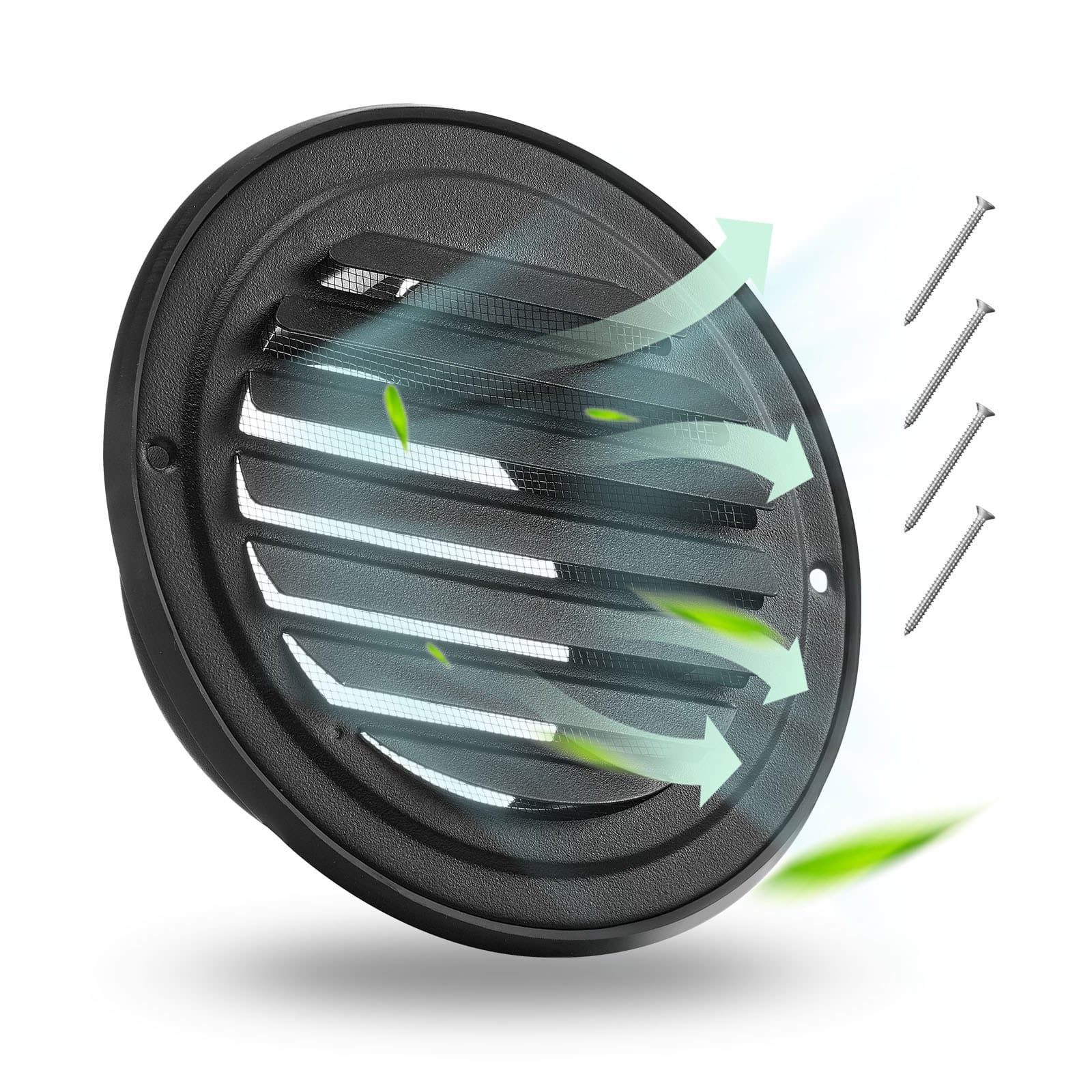 VEVOR 97mm Stainless Steel Wall Vent Cover with Mesh, Louvered Round Air Vent for Kitchen, Bathroom, Garage, 2-Pack, Black