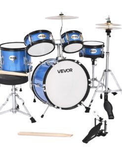 Детский барабанный набор VEVOR из 5 предметов, 355 мм, комплект для начинающих для младших школьников с регулируемым троном и барабанными палочками, возраст 613 лет, синий