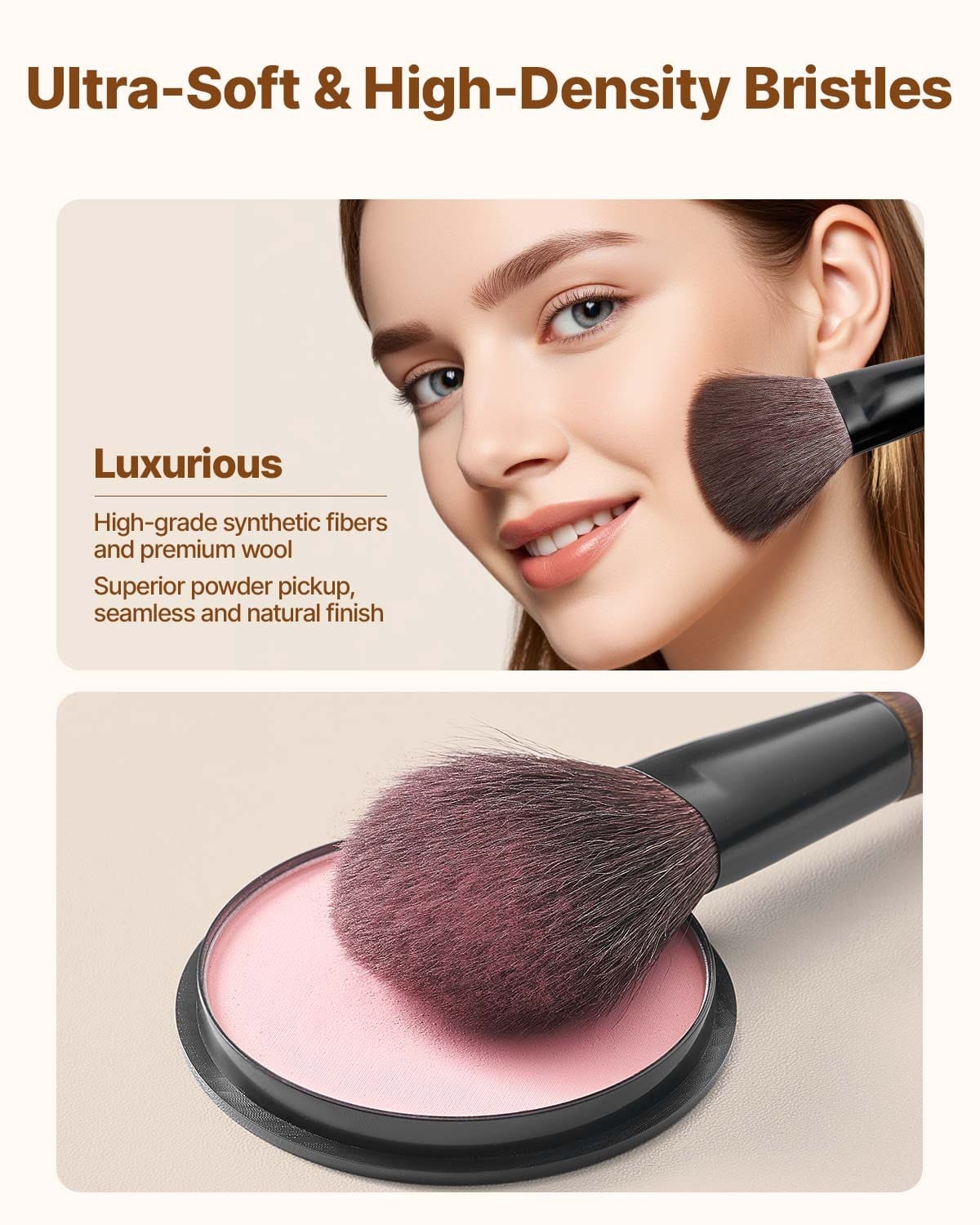 VEVOR 9-Piece Professional Makeup Brush Set with Natural & Vegan Bristles, Wooden Handle, Travel Bag – Face & Eye Brushes - Pilt 3