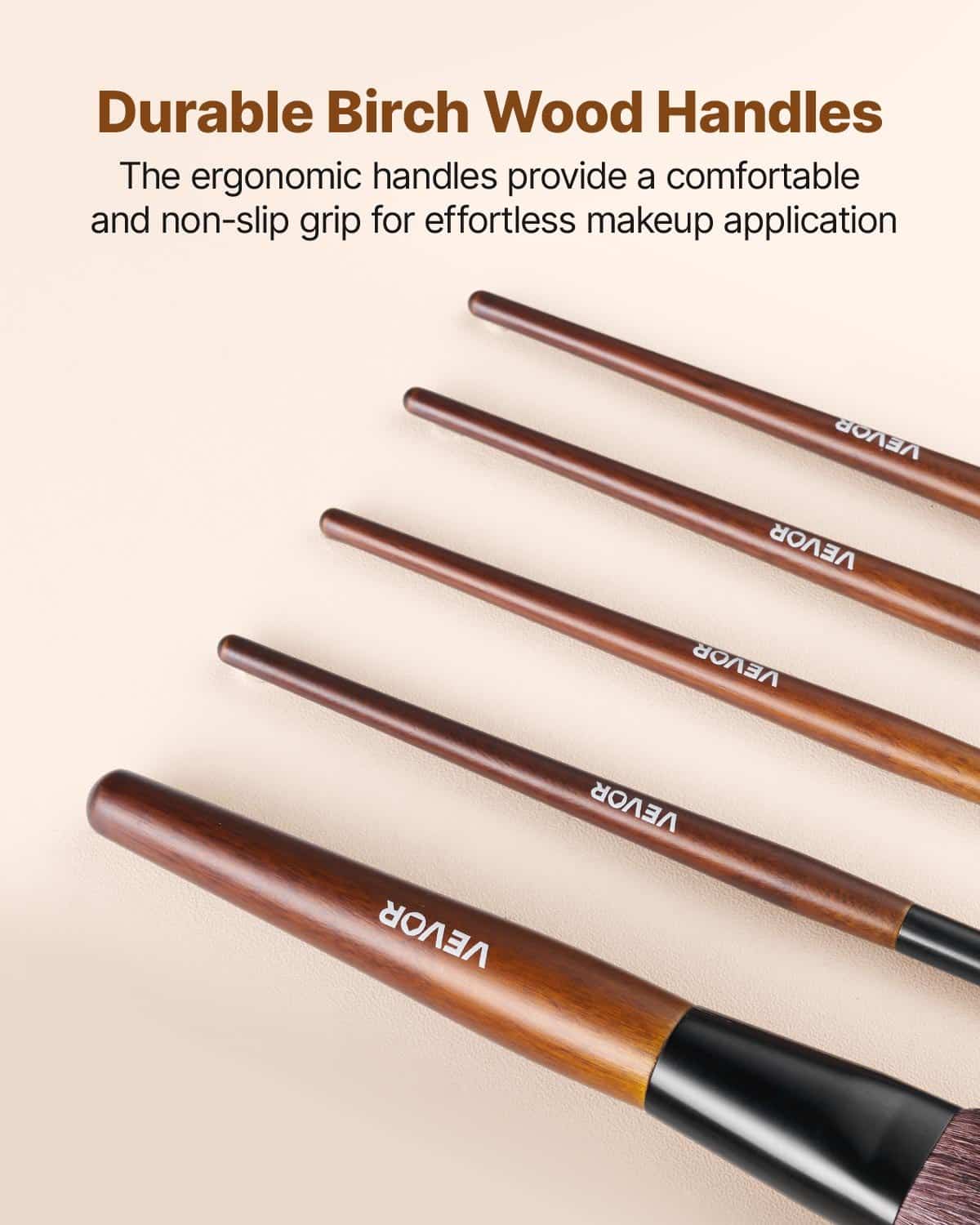 VEVOR 9-Piece Professional Makeup Brush Set with Natural & Vegan Bristles, Wooden Handle, Travel Bag – Face & Eye Brushes - Pilt 5