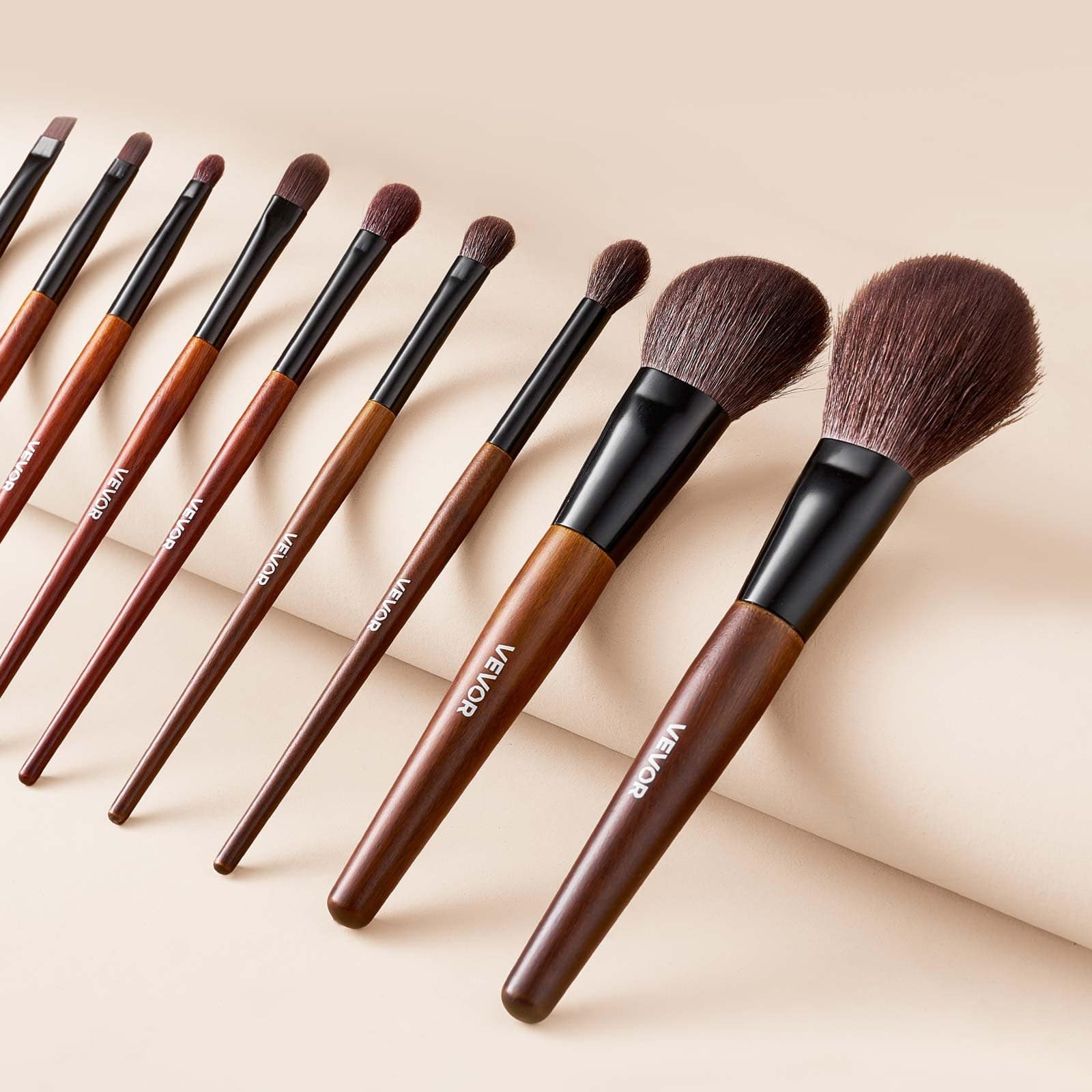 VEVOR 9-Piece Professional Makeup Brush Set with Natural & Vegan Bristles, Wooden Handle, Travel Bag – Face & Eye Brushes - Pilt 8