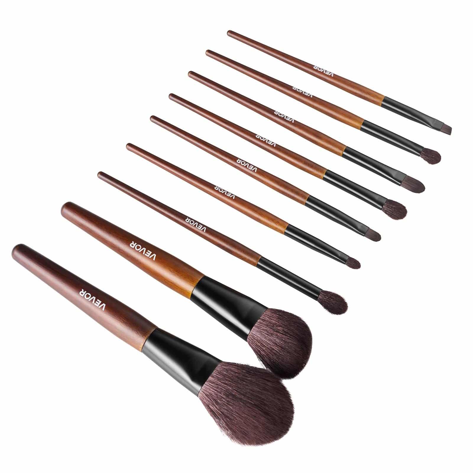 VEVOR 9-Piece Professional Makeup Brush Set with Natural & Vegan Bristles, Wooden Handle, Travel Bag – Face & Eye Brushes - Pilt 10