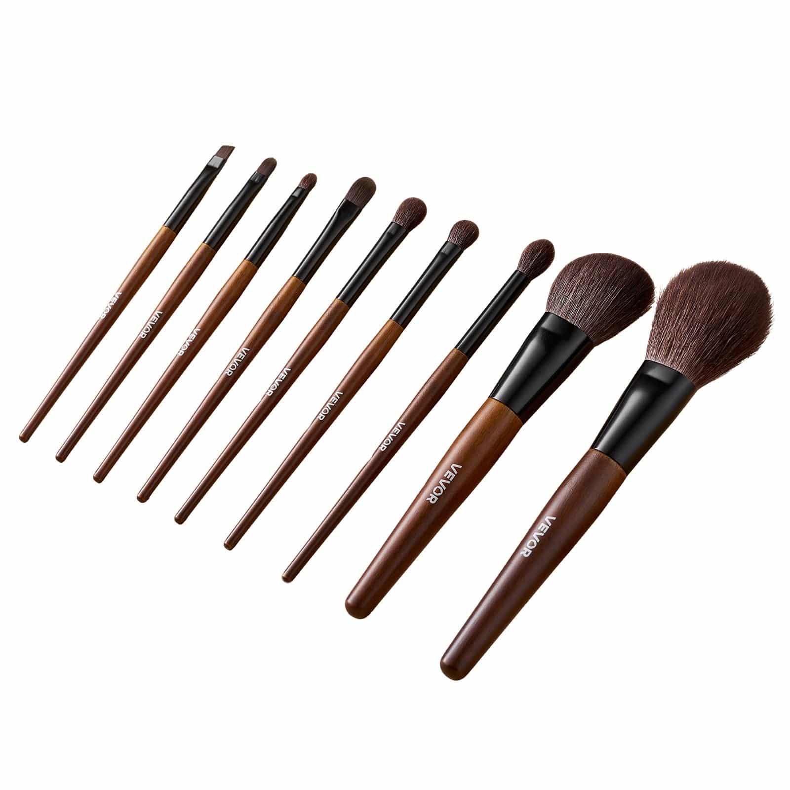 VEVOR 9-Piece Professional Makeup Brush Set with Natural & Vegan Bristles, Wooden Handle, Travel Bag – Face & Eye Brushes - Pilt 11