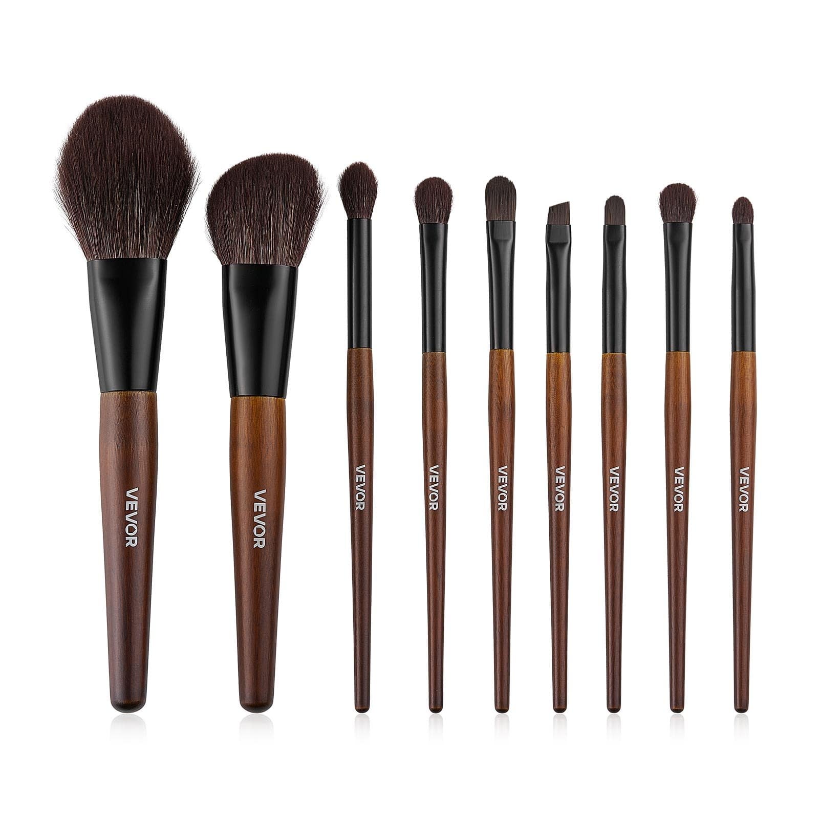 VEVOR 9-Piece Professional Makeup Brush Set with Natural & Vegan Bristles, Wooden Handle, Travel Bag – Face & Eye Brushes - Pilt 12