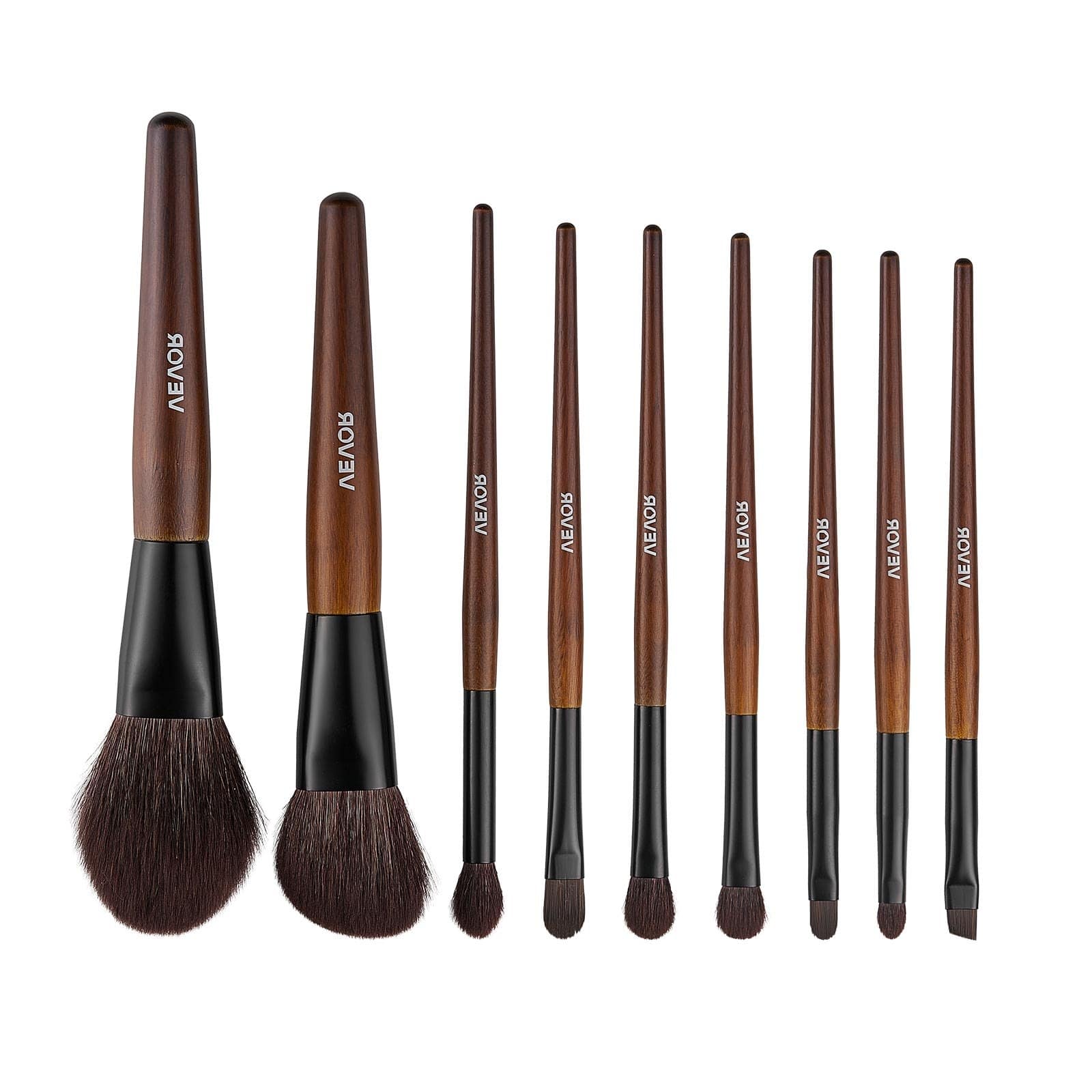 VEVOR 9-Piece Professional Makeup Brush Set with Natural & Vegan Bristles, Wooden Handle, Travel Bag – Face & Eye Brushes - Pilt 9