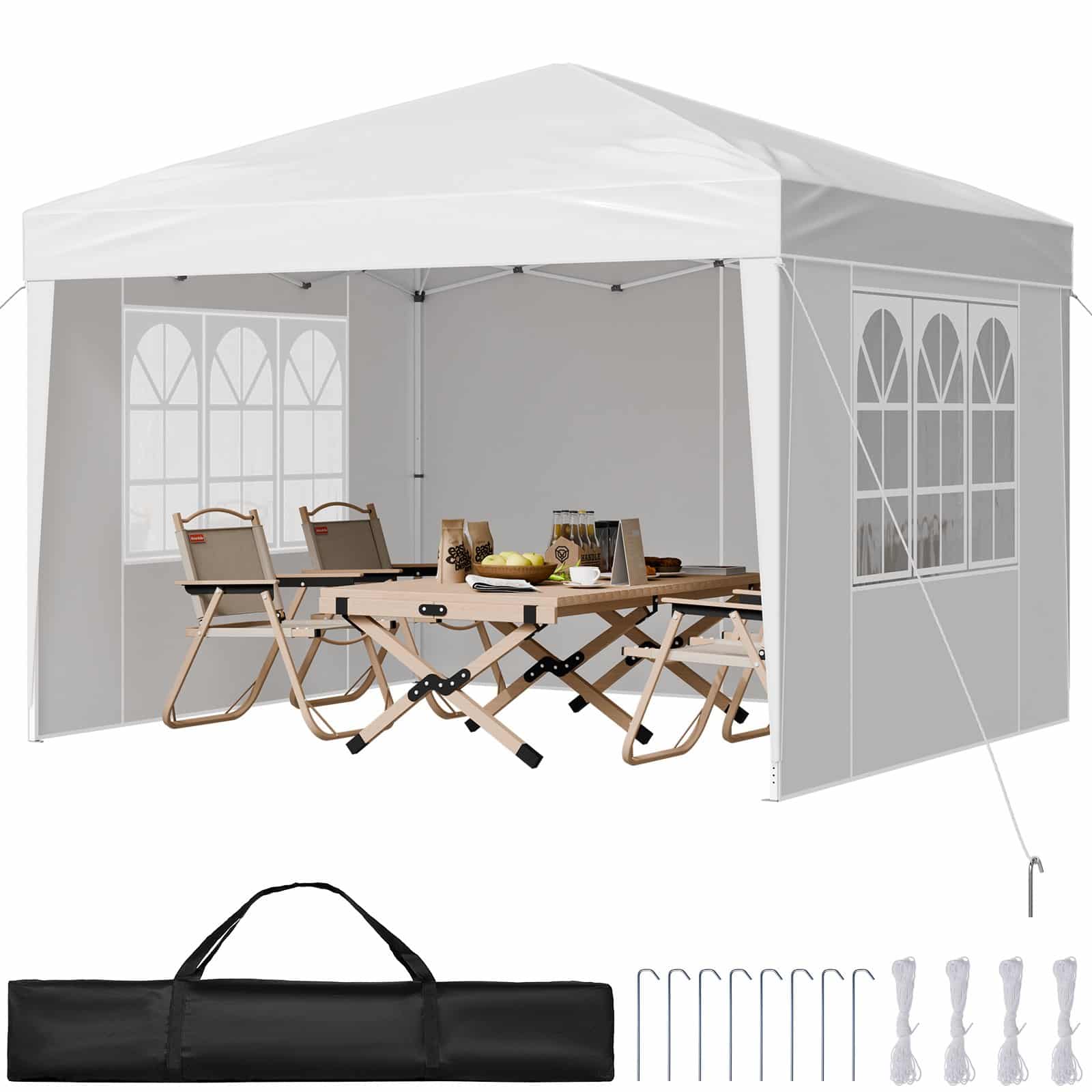 VEVOR 2.95x2.95m Pop-Up Canopy Tent with 3 Sidewalls & Windows, Height Adjustable Outdoor Gazebo for Patio, Events, Parties