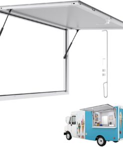 VEVOR 152x92 cm Aluminum Concession Window with Awning, Lockable Service Hatch for Food Trucks & Trailers, Rainproof, 85° Opening