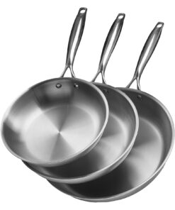 3-х шт тришаровий набір для сковороди з нержавіючої сталі VEVOR (240/280/320 мм), термостійка ручка, індукція та безпечний для духовки