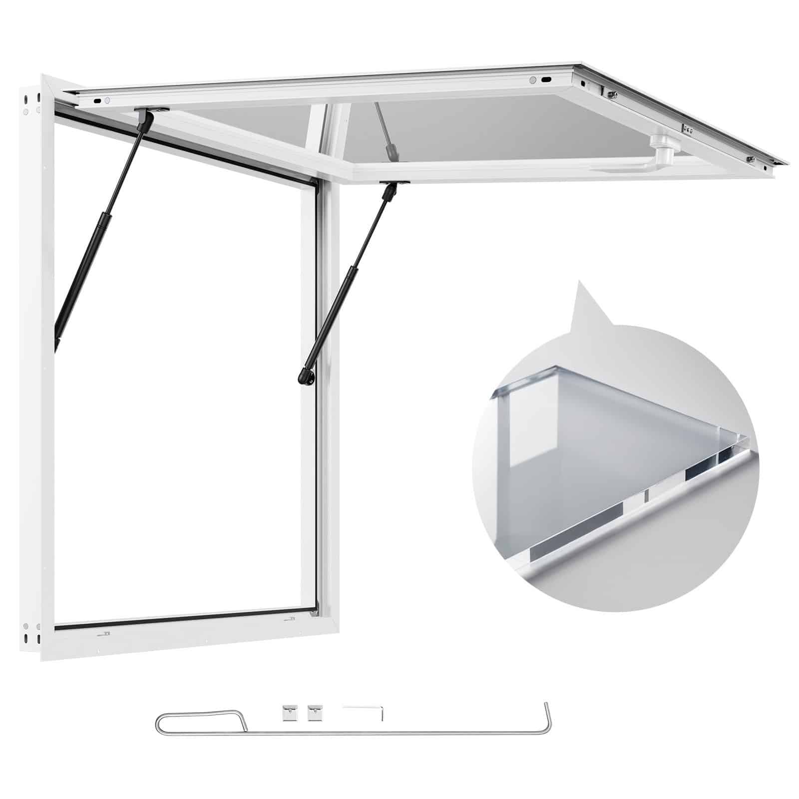 VEVOR 92x92 cm Concession Window with Awning & Lock, Aluminum Frame Serving Window for Food Trucks & Trailers