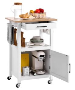 Мобильная тележка VEVOR для кухонного острова с шкафом, ящиком, крючками и колесами, 45x59 см, белым кофейным баром (White — Microwave)