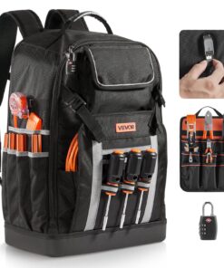 VEVOR Electrician Tool Backpack with 56 Pockets, Molded Base, Lock & USB Port, 38x23x55 cm, 45 kg Load, Heavy-Duty Work Bag