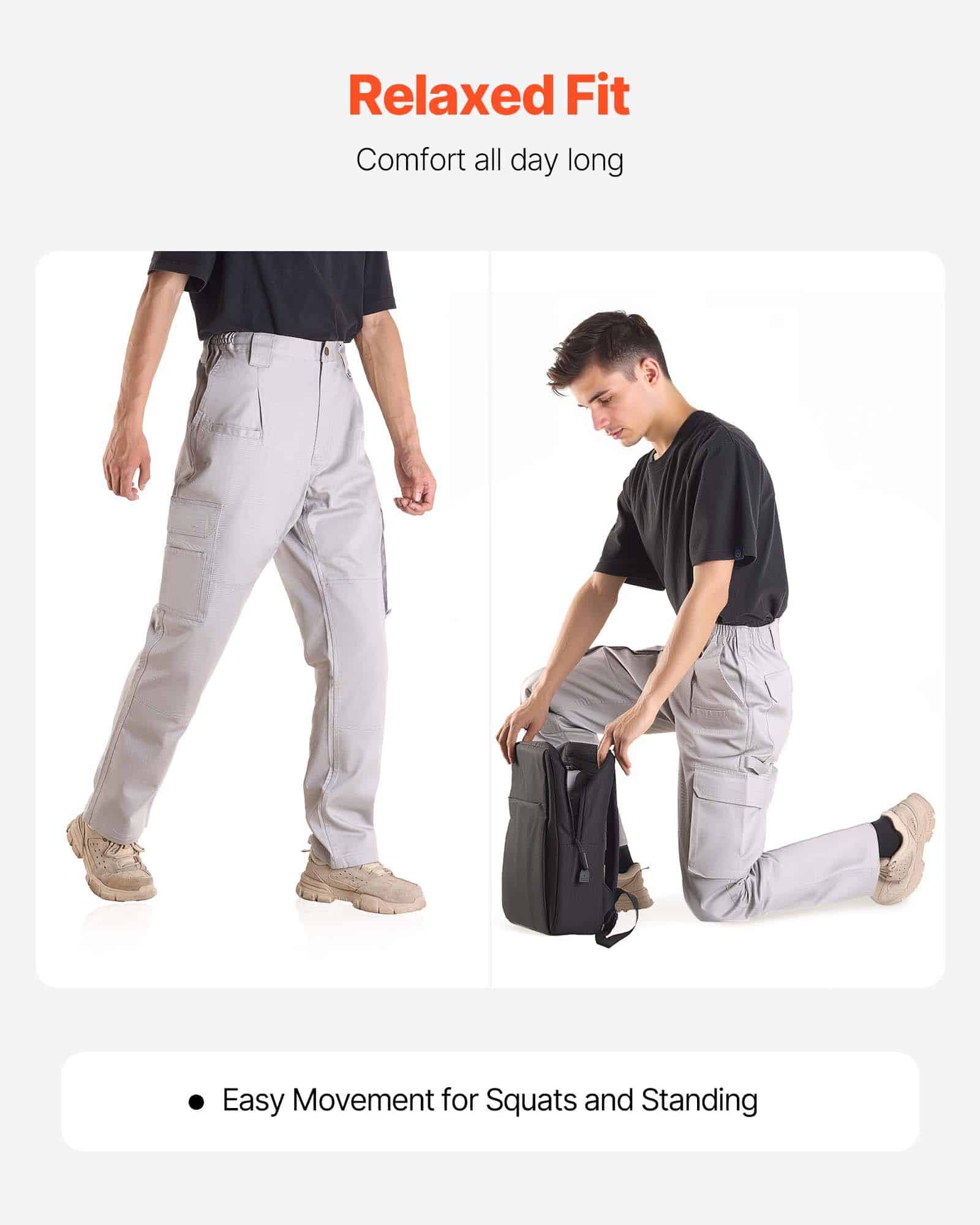 VEVOR Men's Flame-Resistant Cotton Work Pants, Gray XXL, Multi-Pocket, Tear-Proof, Ideal for Welding & Daily Wear — изображение 3