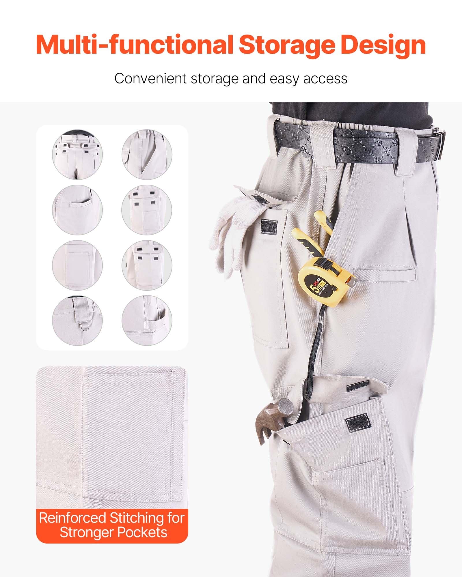 VEVOR Men's Flame-Resistant Cotton Work Pants, Gray XXL, Multi-Pocket, Tear-Proof, Ideal for Welding & Daily Wear — изображение 5