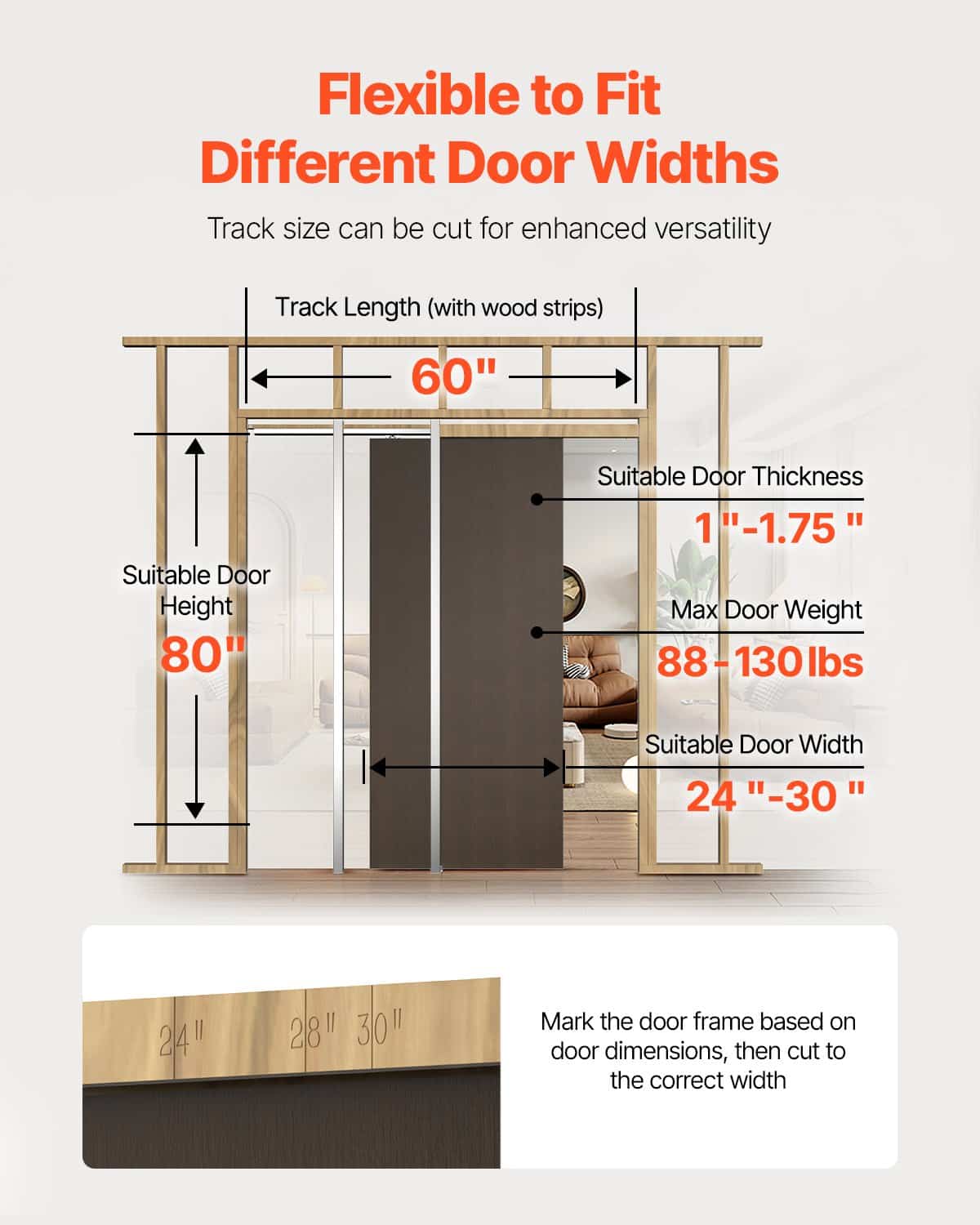 VEVOR Pocket Door Frame Kit for 610–762mm Wide, 2032mm High Doors, Soft-Close, Galvanized Steel, Easy Install — изображение 6