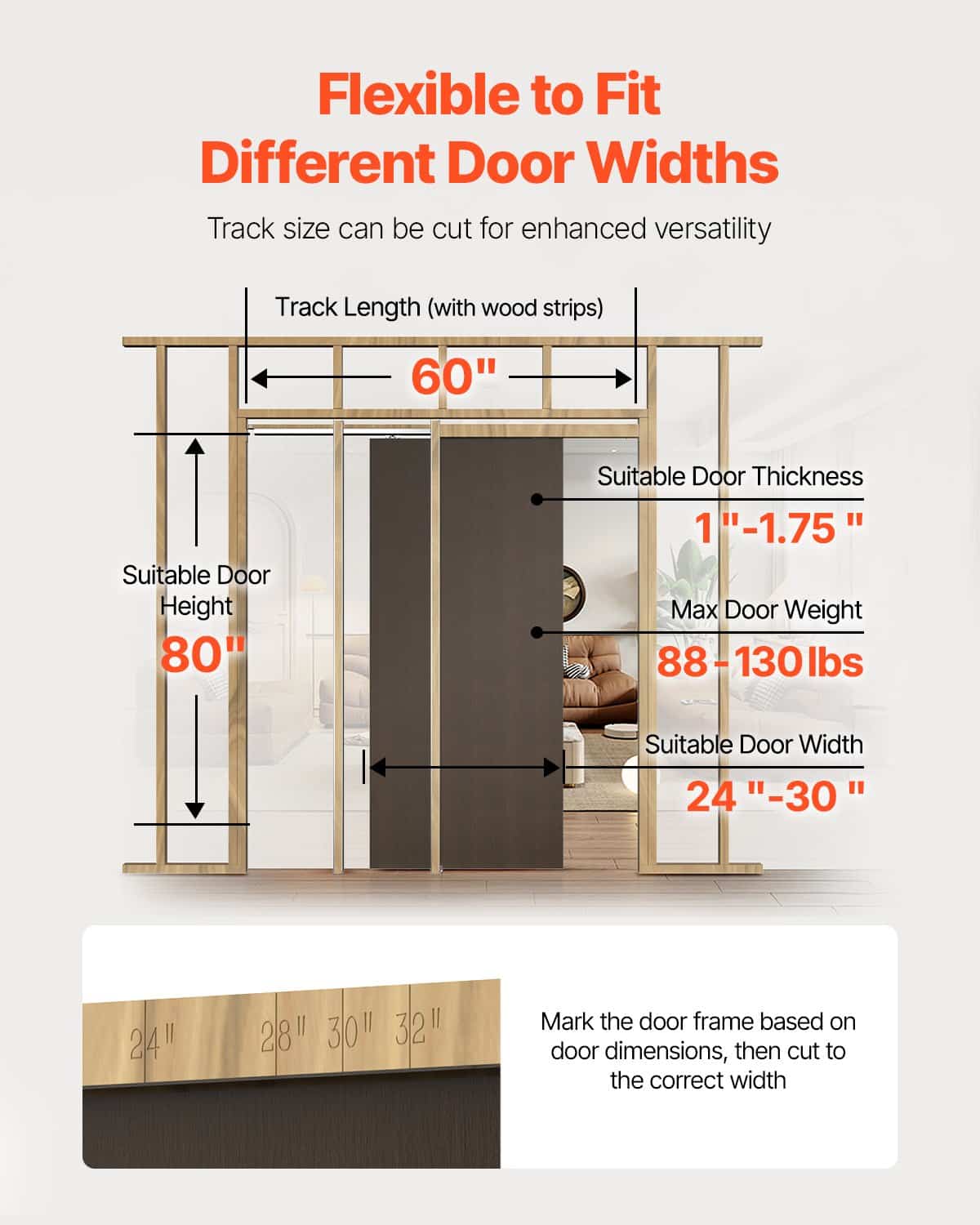 VEVOR Pocket Door Frame Kit for 610–762mm Wide x 2032mm High Doors, Soft-Close, Steel & Wood, Quiet Sliding, Easy Install — изображение 6