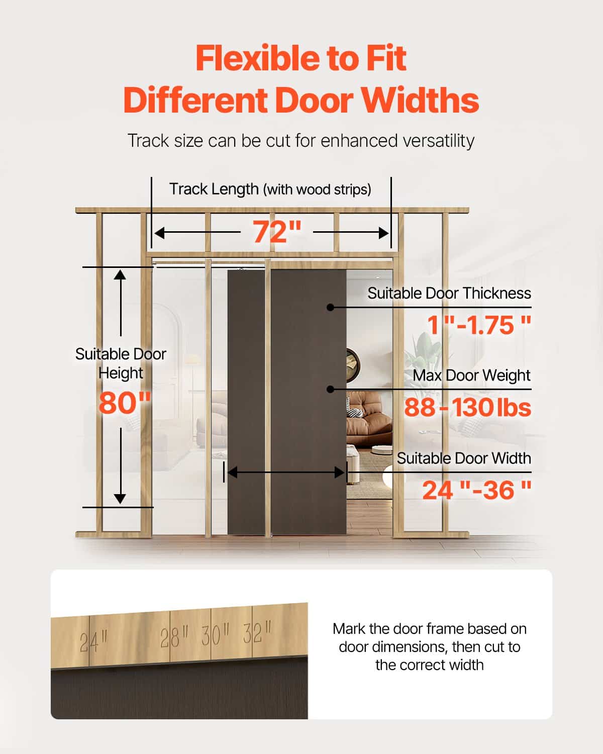 VEVOR Pocket Door Frame Kit for 610–914mm Wide x 2032mm High Doors, Soft-Close, Galvanized Steel, Quiet Sliding, Easy Install — изображение 6