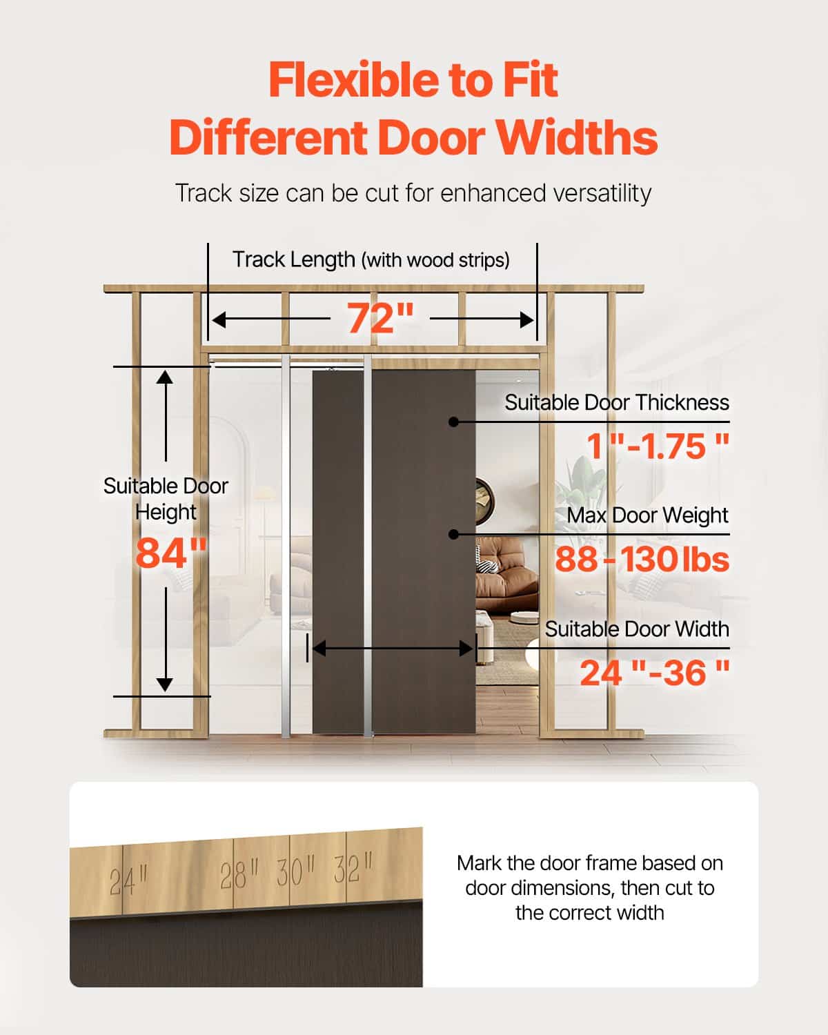 VEVOR Pocket Door Frame Kit for 610–914mm Wide x 2134mm High Doors, Soft-Close, Galvanized Steel, Quiet Sliding, Easy Install — изображение 6