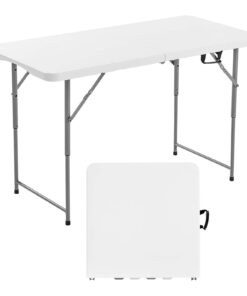 VEVOR 122cm Saliekams Galda, Regulējams Augstums, Pārnēsājams HDPE Galds ar Rokturi Iekštelpu/Āra Lietošanai, Balts