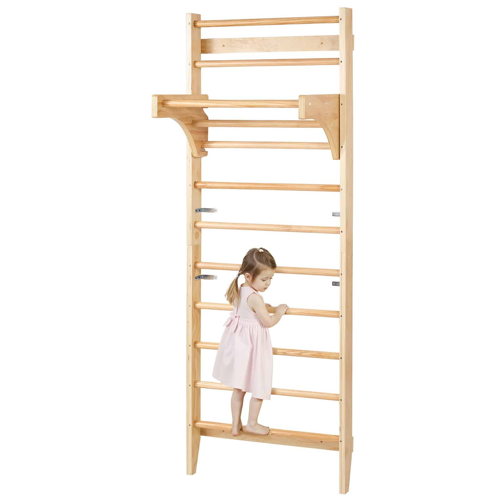 VEVOR 10-уровневый деревянный шведский настенный тренажерный зал для детей и взрослых, крытая игровая площадка для скалолазания с выдвижным баром, вместимостью 100 кг