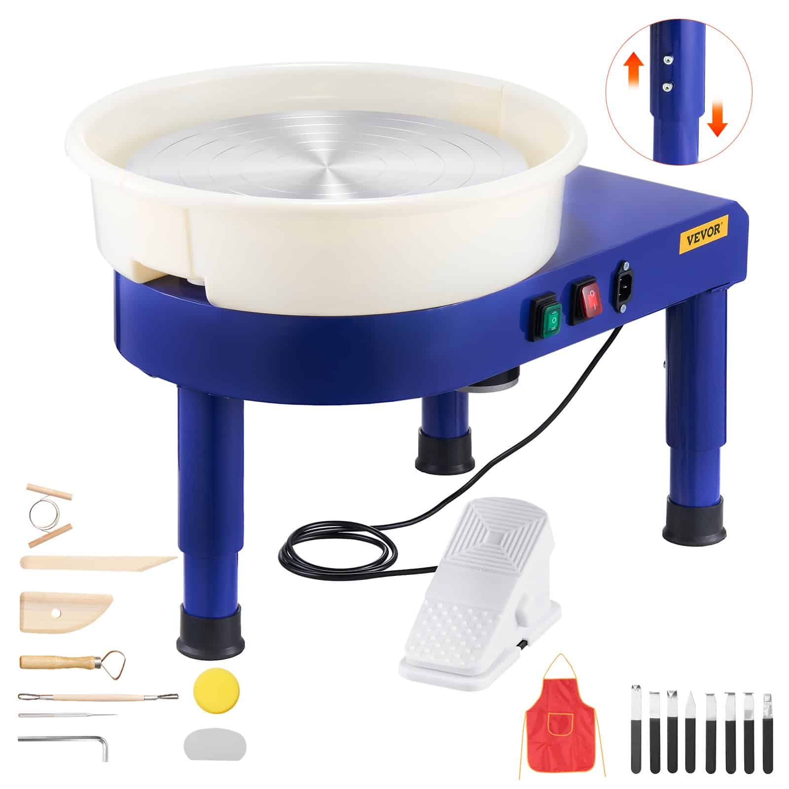 VEVOR 35cm Pottery Wheel Machine with Adjustable Speed 60–300 RPM, Lift Leg, Foot Pedal & Tool Kit for Craft & DIY, Blue