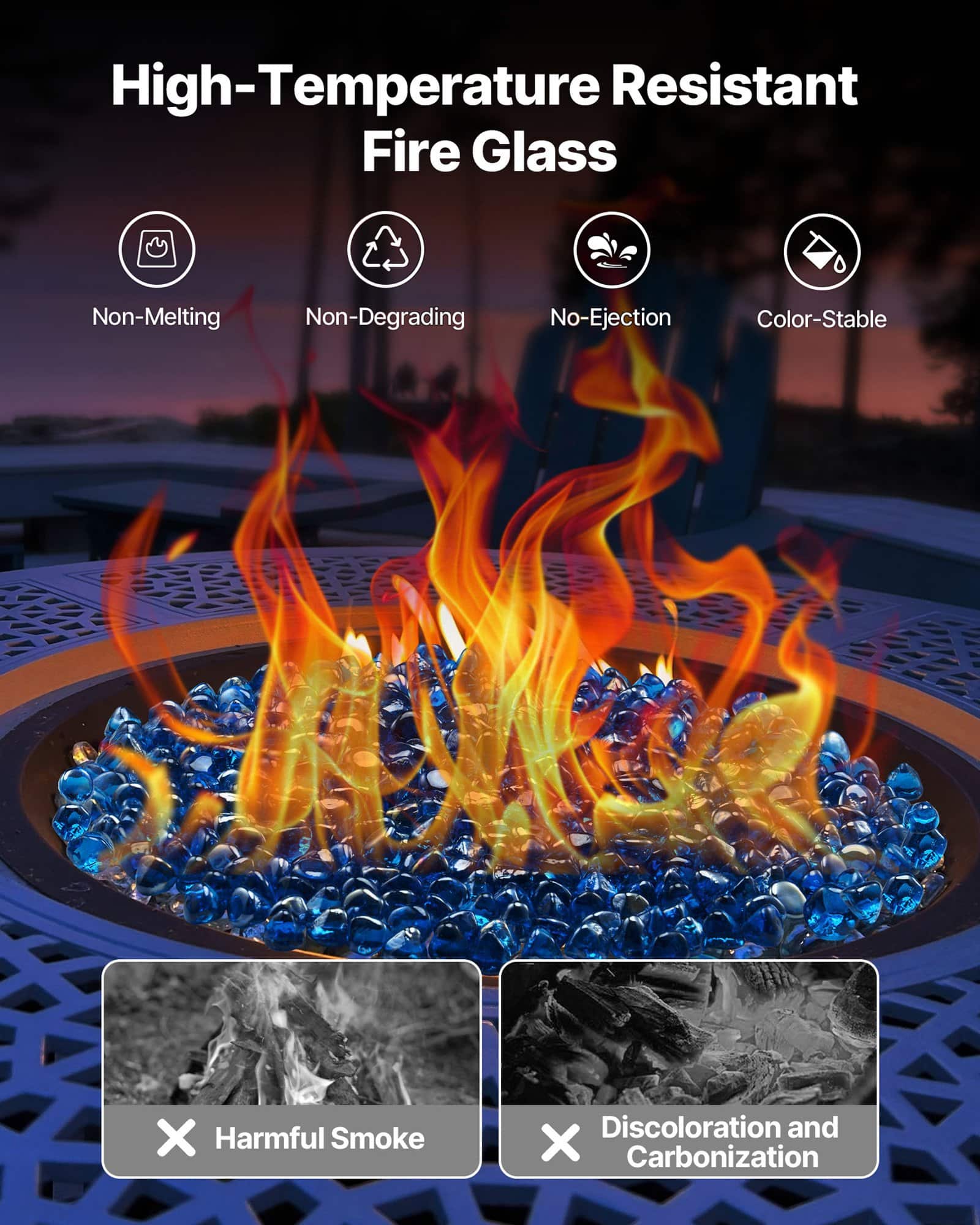 VEVOR 4.5kg Caribbean Blue Reflective Fire Glass Beads, 25.4mm Heat-Resistant Stones for Fire Pit, Fireplace, Garden Decor – Paveikslėlis 3