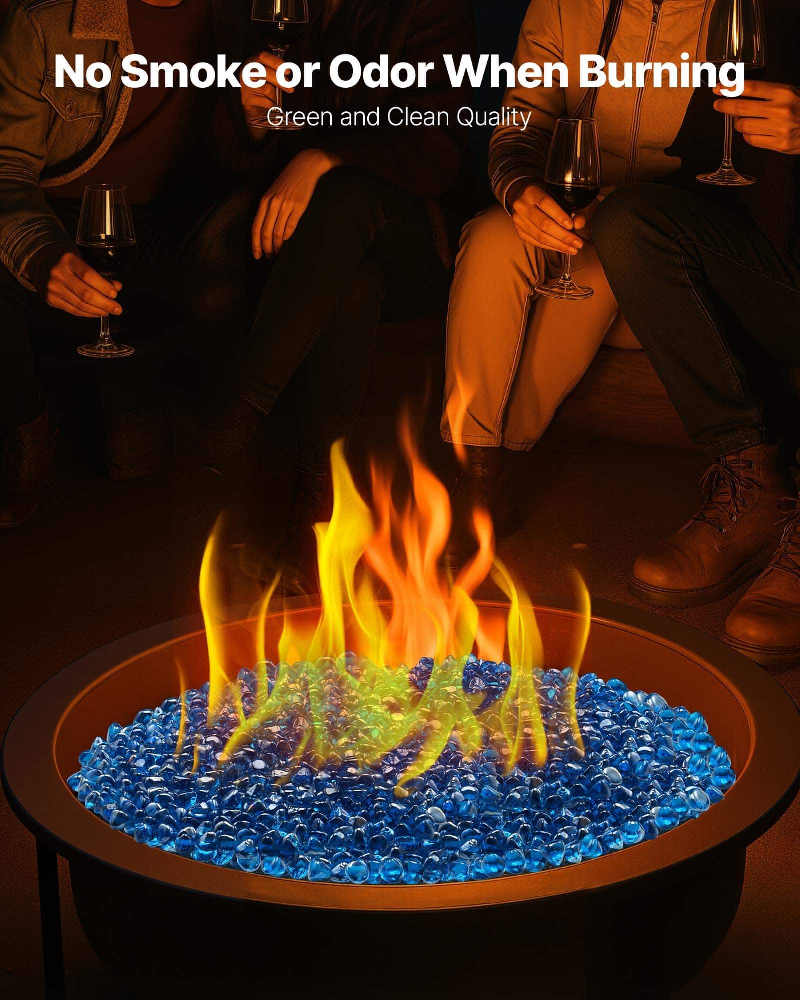 VEVOR 4.5kg Caribbean Blue Reflective Fire Glass Beads, 25.4mm Heat-Resistant Stones for Fire Pit, Fireplace, Garden Decor – Paveikslėlis 4