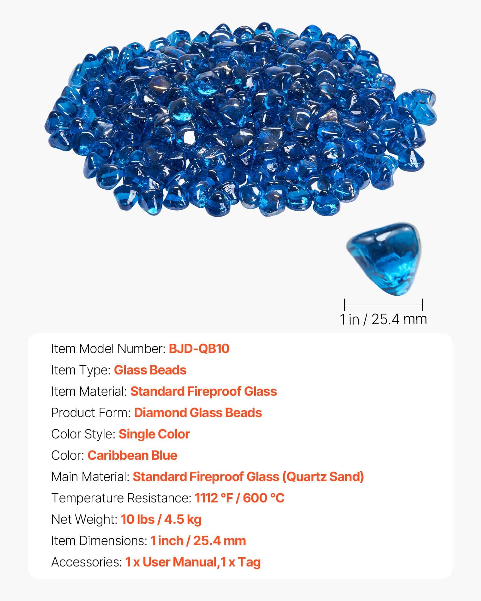 VEVOR 4.5kg Caribbean Blue Reflective Fire Glass Beads, 25.4mm Heat-Resistant Stones for Fire Pit, Fireplace, Garden Decor – Paveikslėlis 7