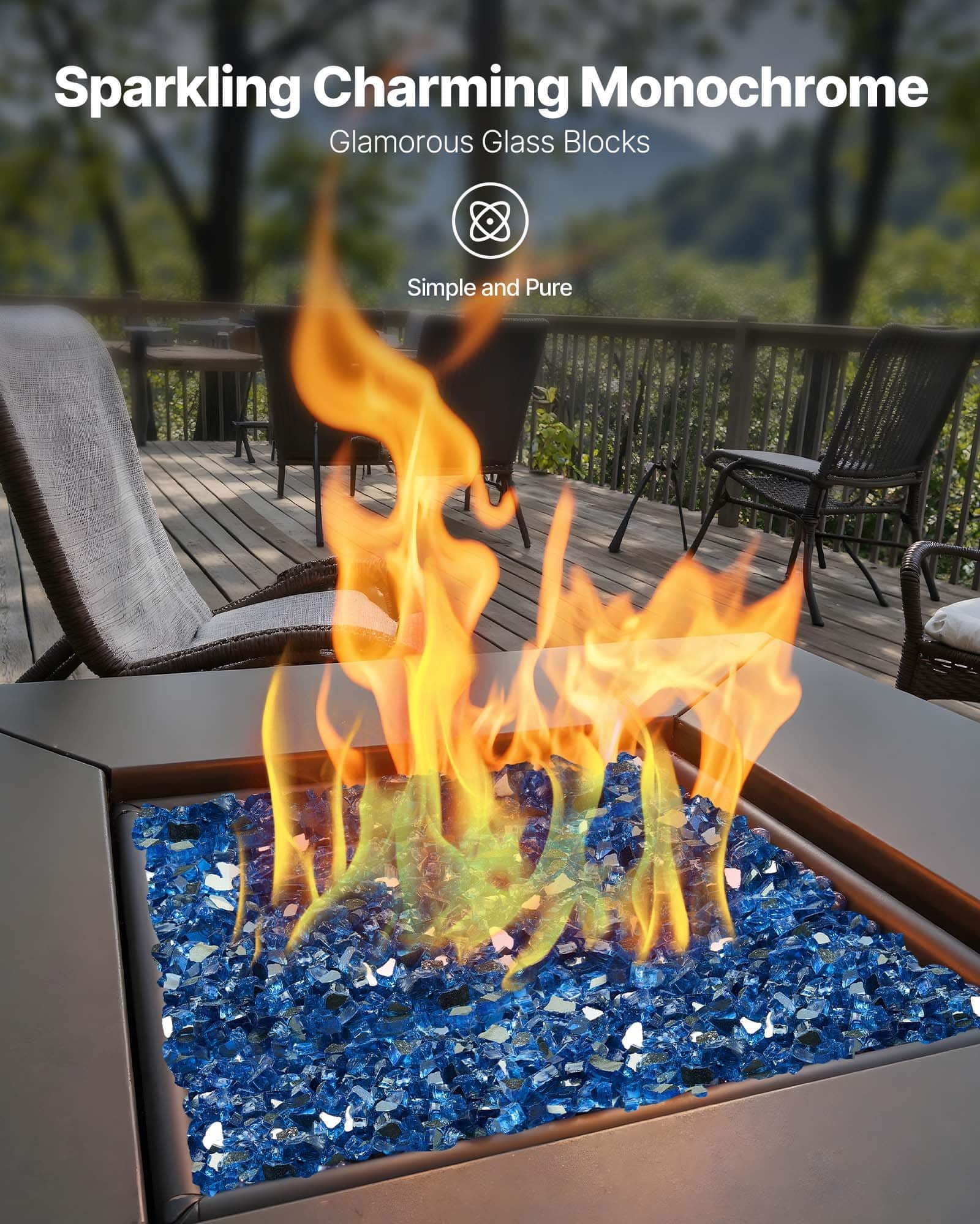 VEVOR 4.5kg Pacific Blue Reflective Fire Glass Rocks, 12.7mm Tempered, Smokeless, Heat-Resistant for Fire Pit or Landscaping - Зображення 2