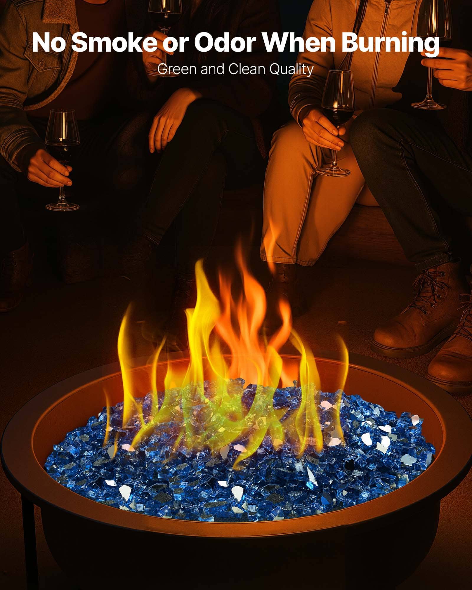 VEVOR 4.5kg Pacific Blue Reflective Fire Glass Rocks, 12.7mm Tempered, Smokeless, Heat-Resistant for Fire Pit or Landscaping - Зображення 4